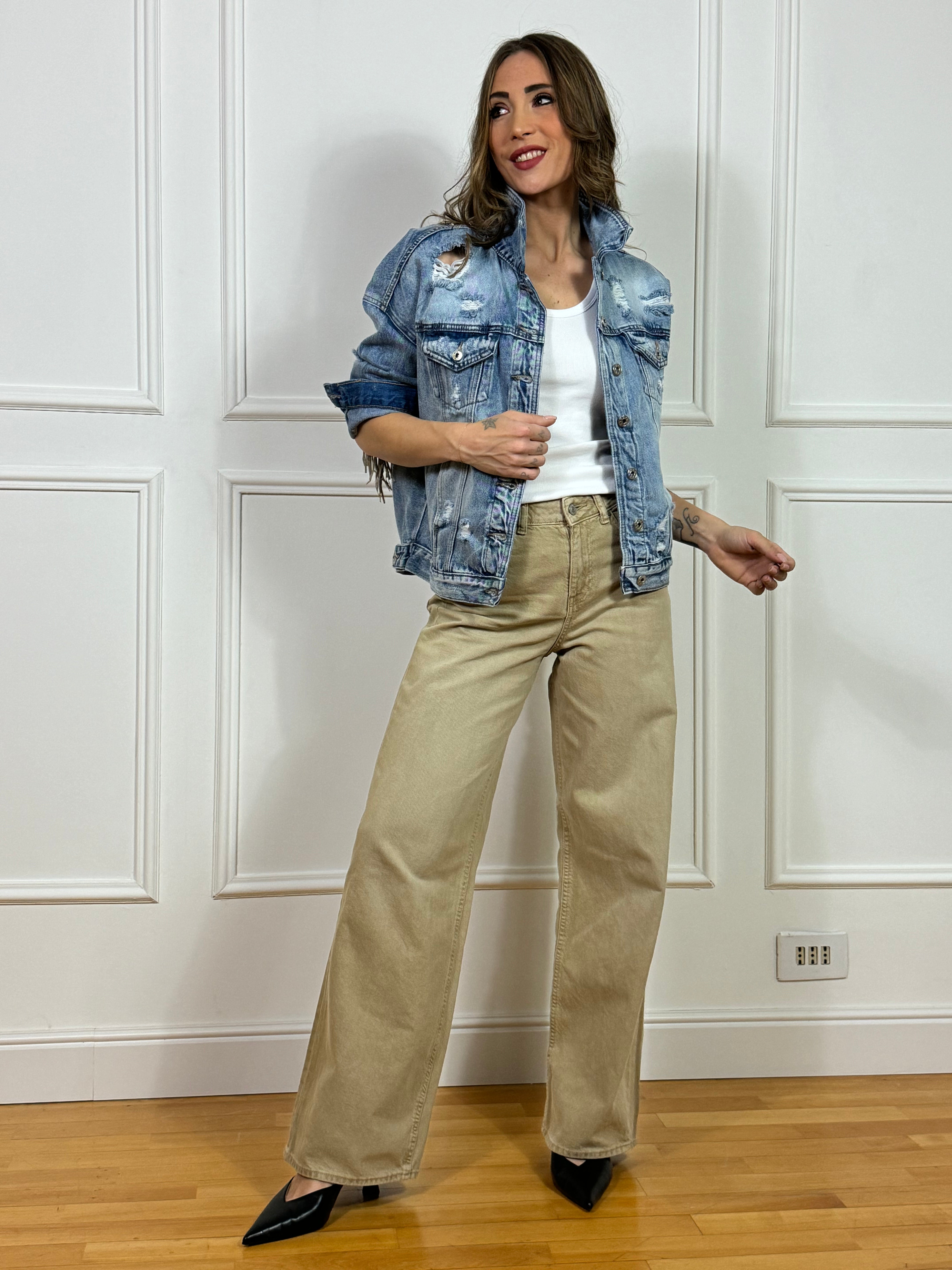 Giacca di jeans Susy Mix FRANGE BORCHIETTE RICAMO