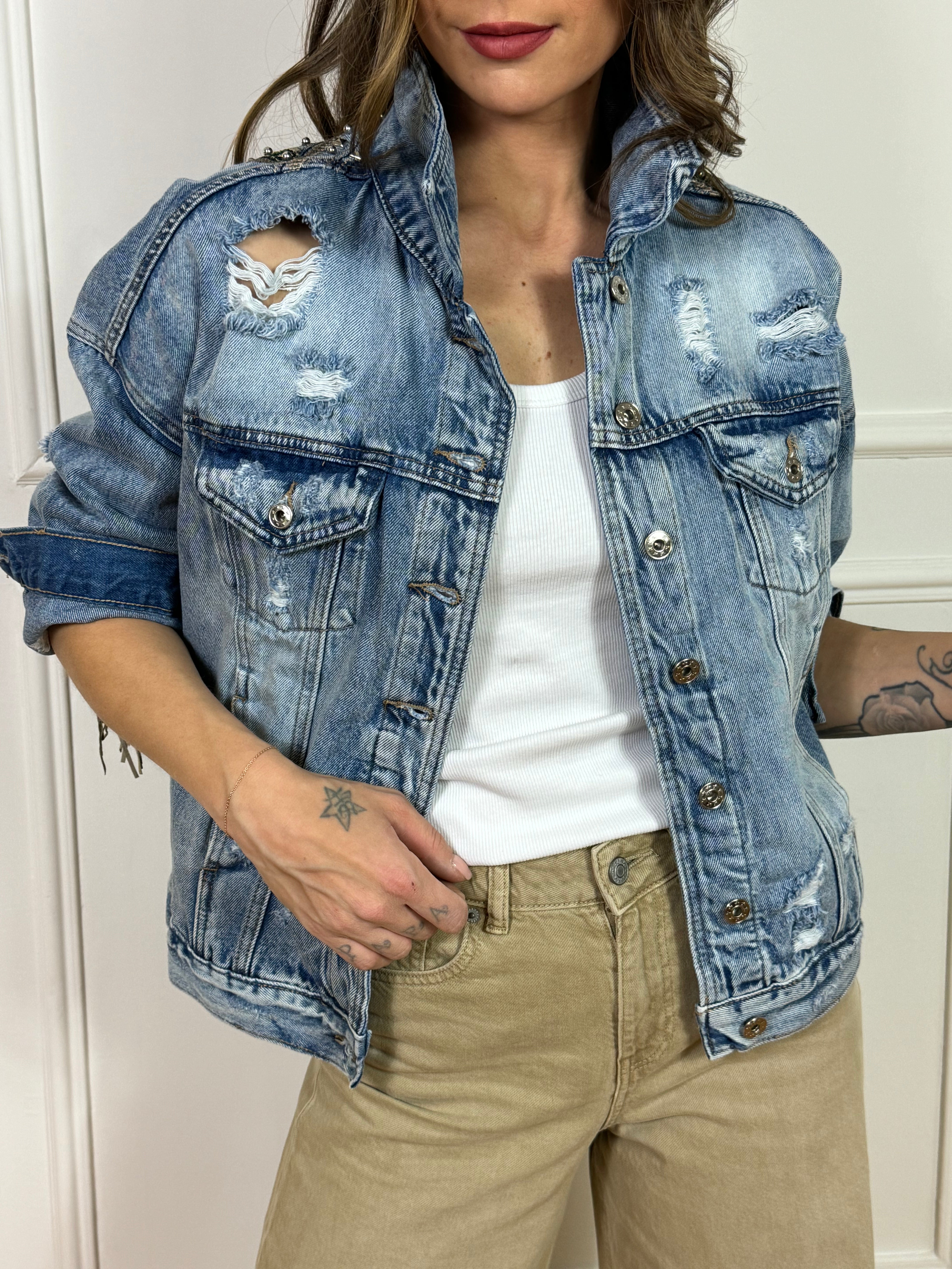 Giacca di jeans Susy Mix FRANGE BORCHIETTE RICAMO