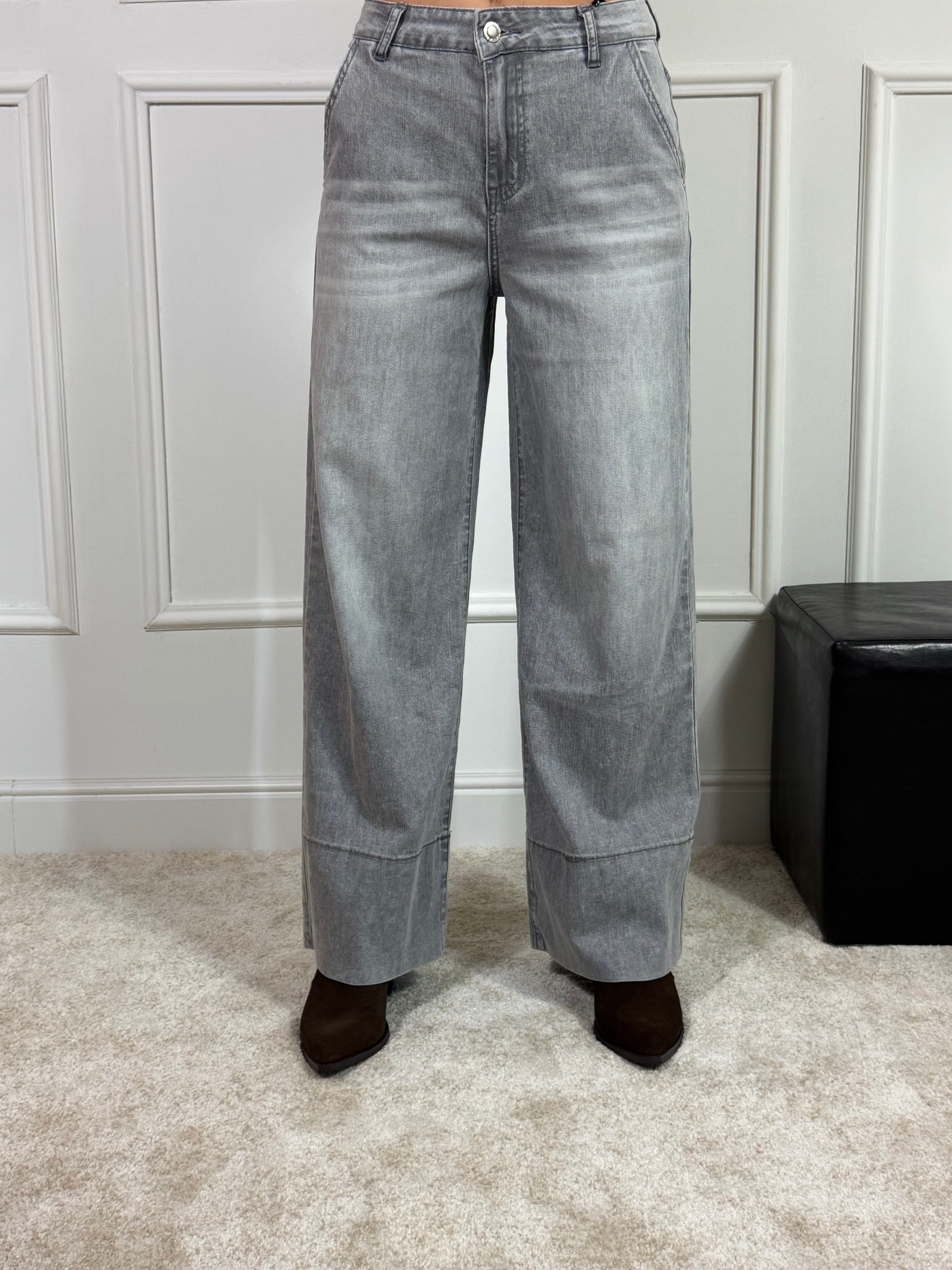 Jeans Victoria ILMH - WIDE lavaggio GRIGIO CHIARO DELAVE' - CUCITURA RISVOLTO ALTO