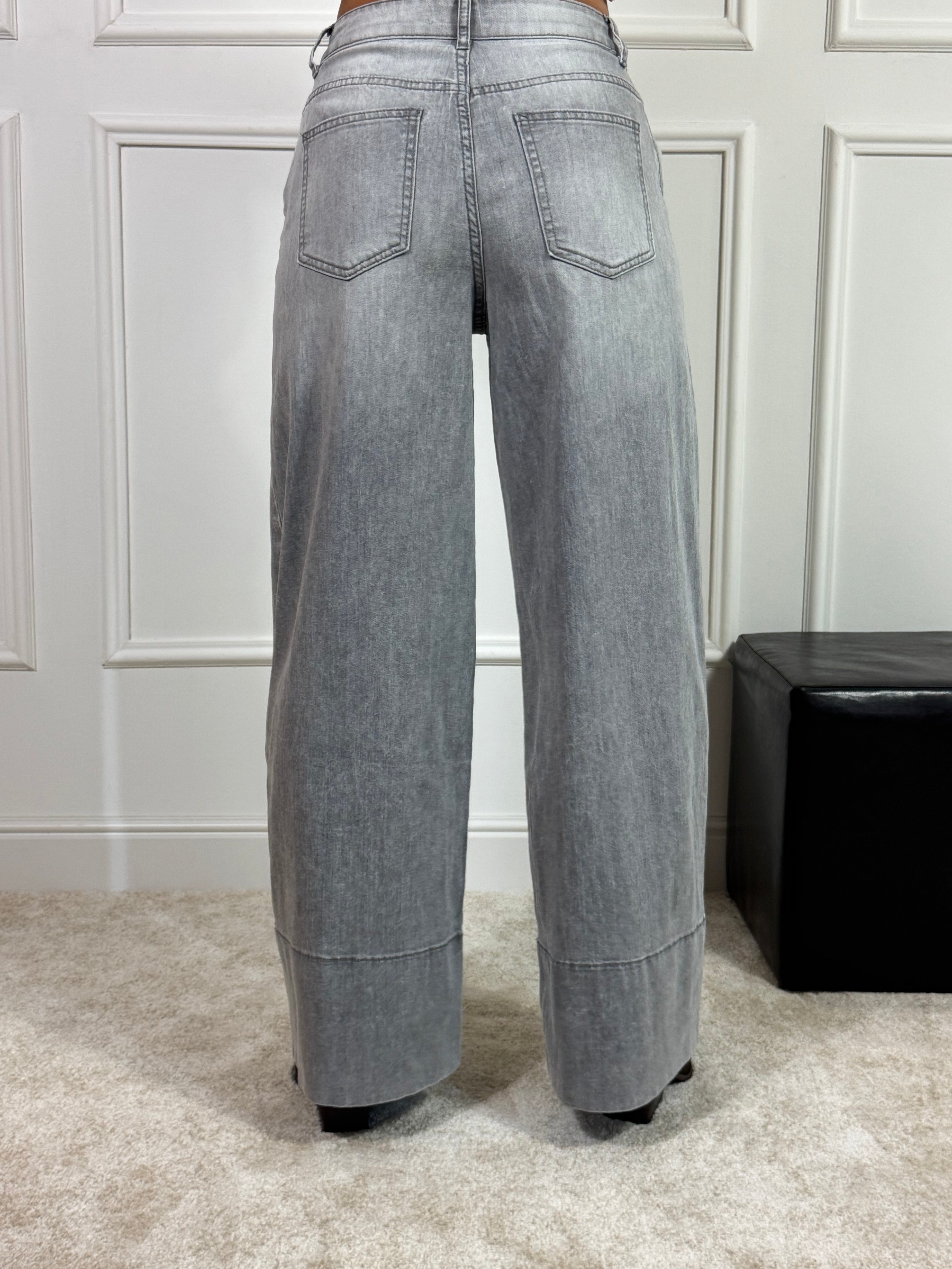 Jeans Victoria ILMH - WIDE lavaggio GRIGIO CHIARO DELAVE' - CUCITURA RISVOLTO ALTO