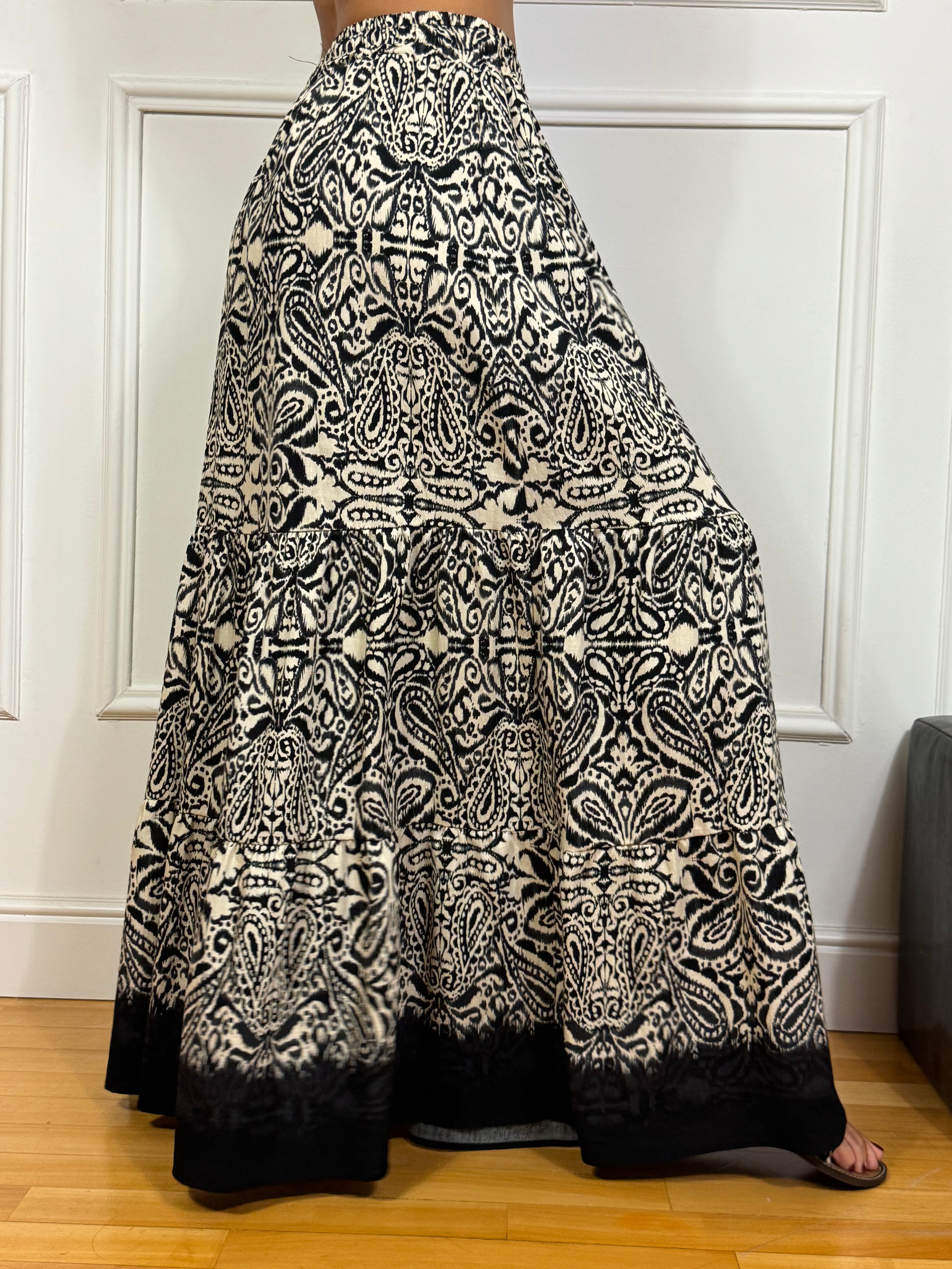Gonna lunga Victoria ILMH fantasia damascata con coulisse nappine