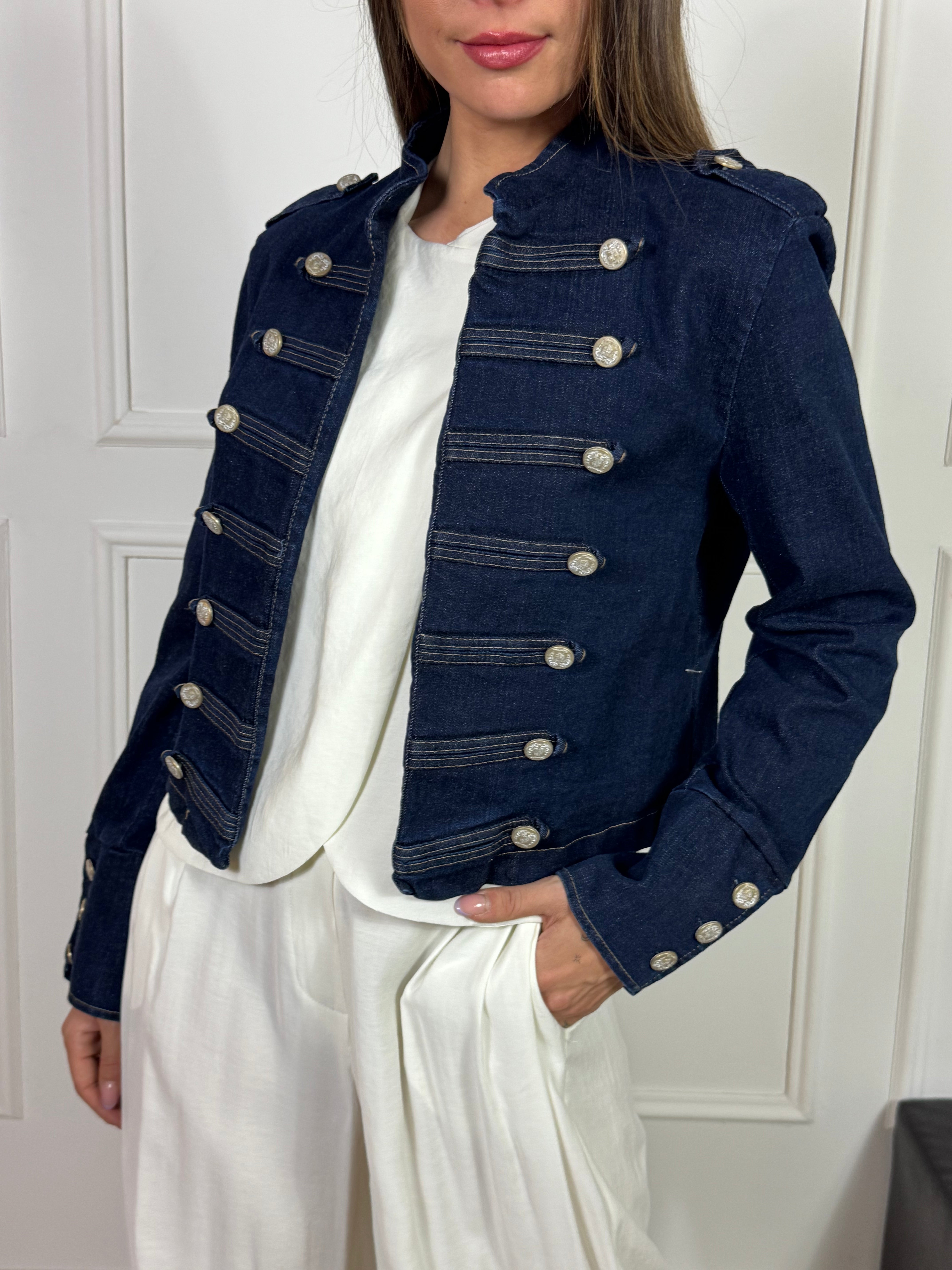 Giacca aperta bottoni militare Victoria ILMH BLUE DENIM JEANS