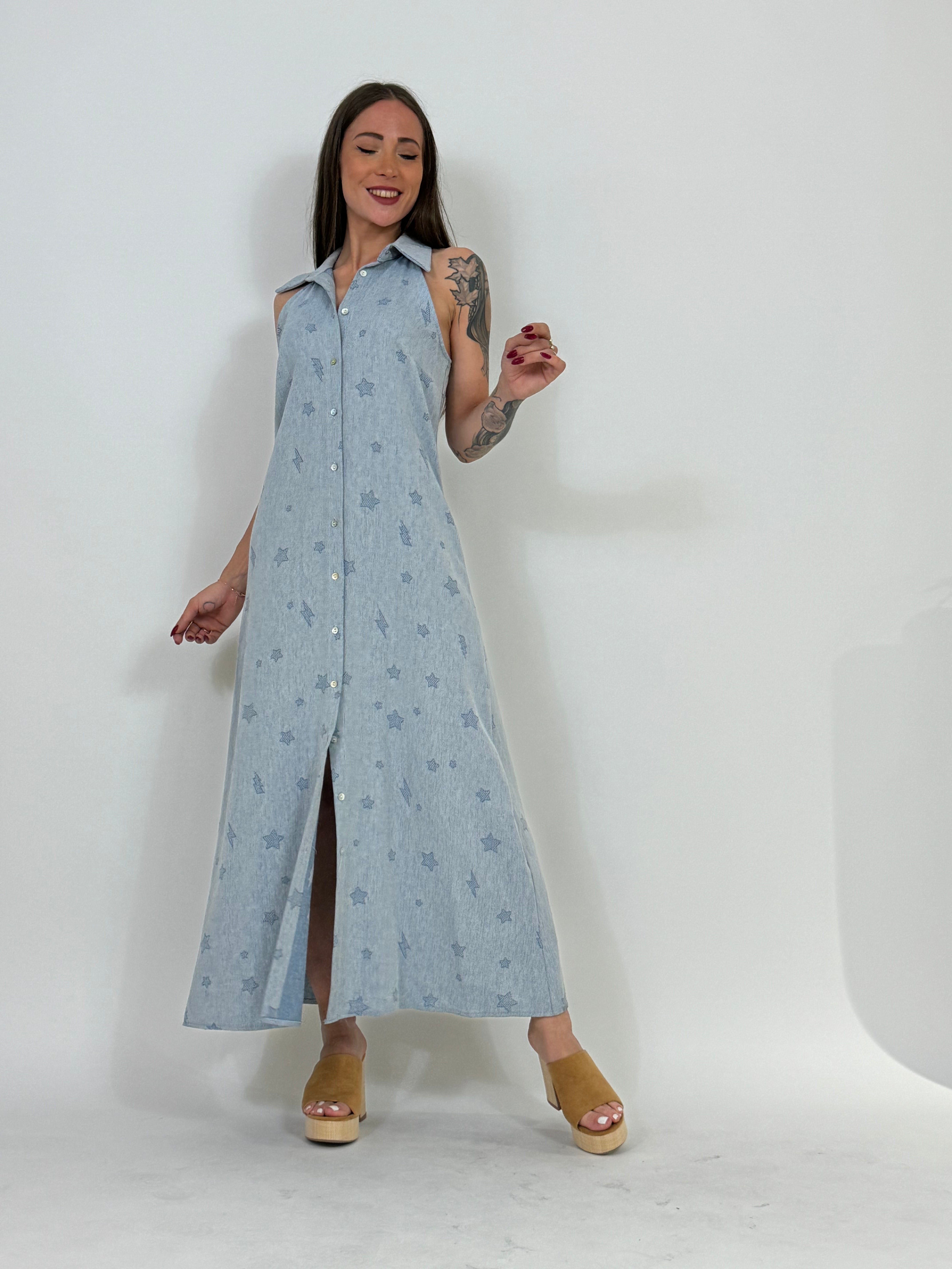 Abito lungo chemisier Kikisix in chambray STELLE E FULMINI