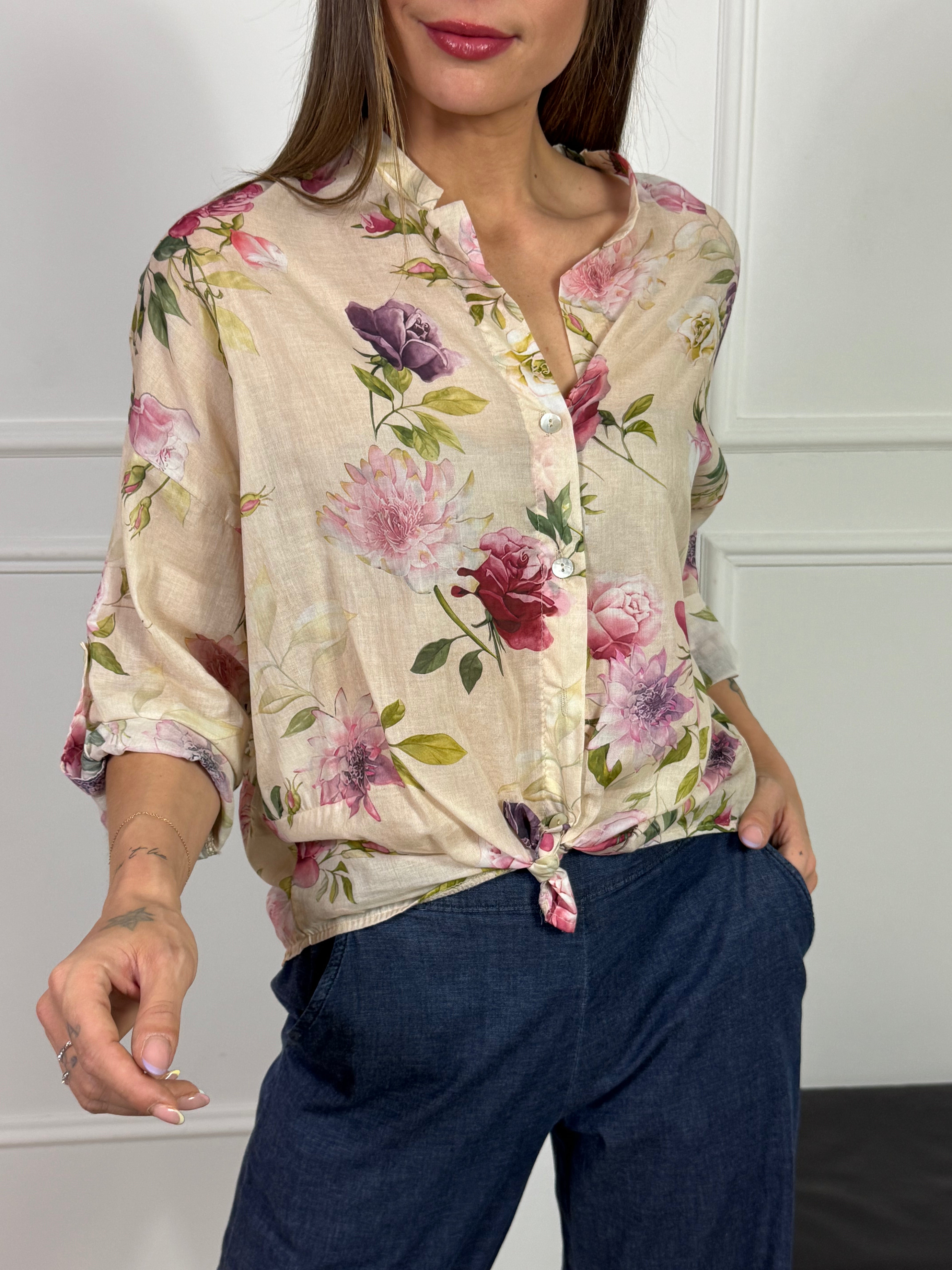 Camicia in mussola di cotone Victoria ILMH fantasia FIORI
