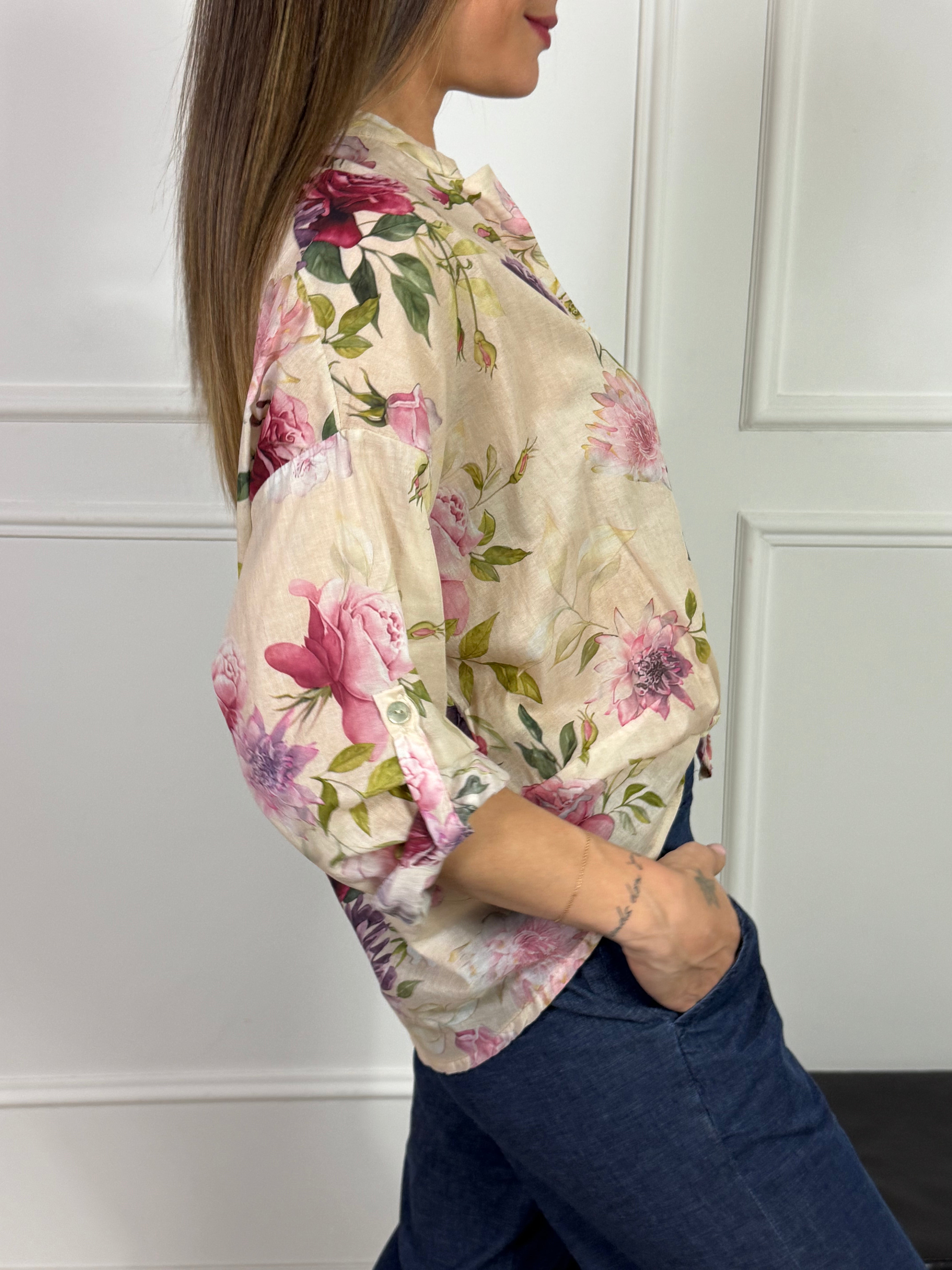 Camicia in mussola di cotone Victoria ILMH fantasia FIORI