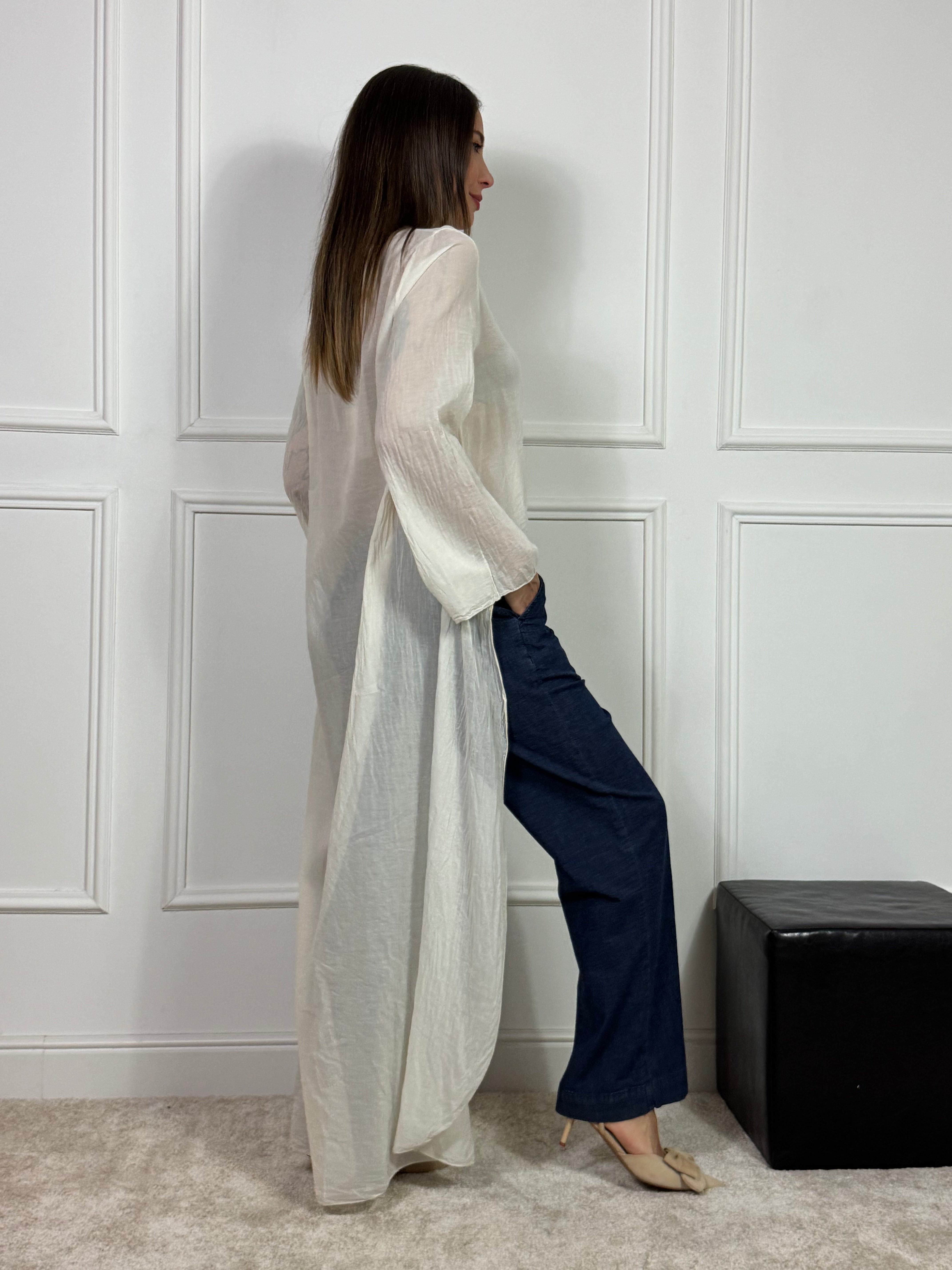 CASACCA PONCHO in mussola di cotone Victoria ILMH con STRASCICO