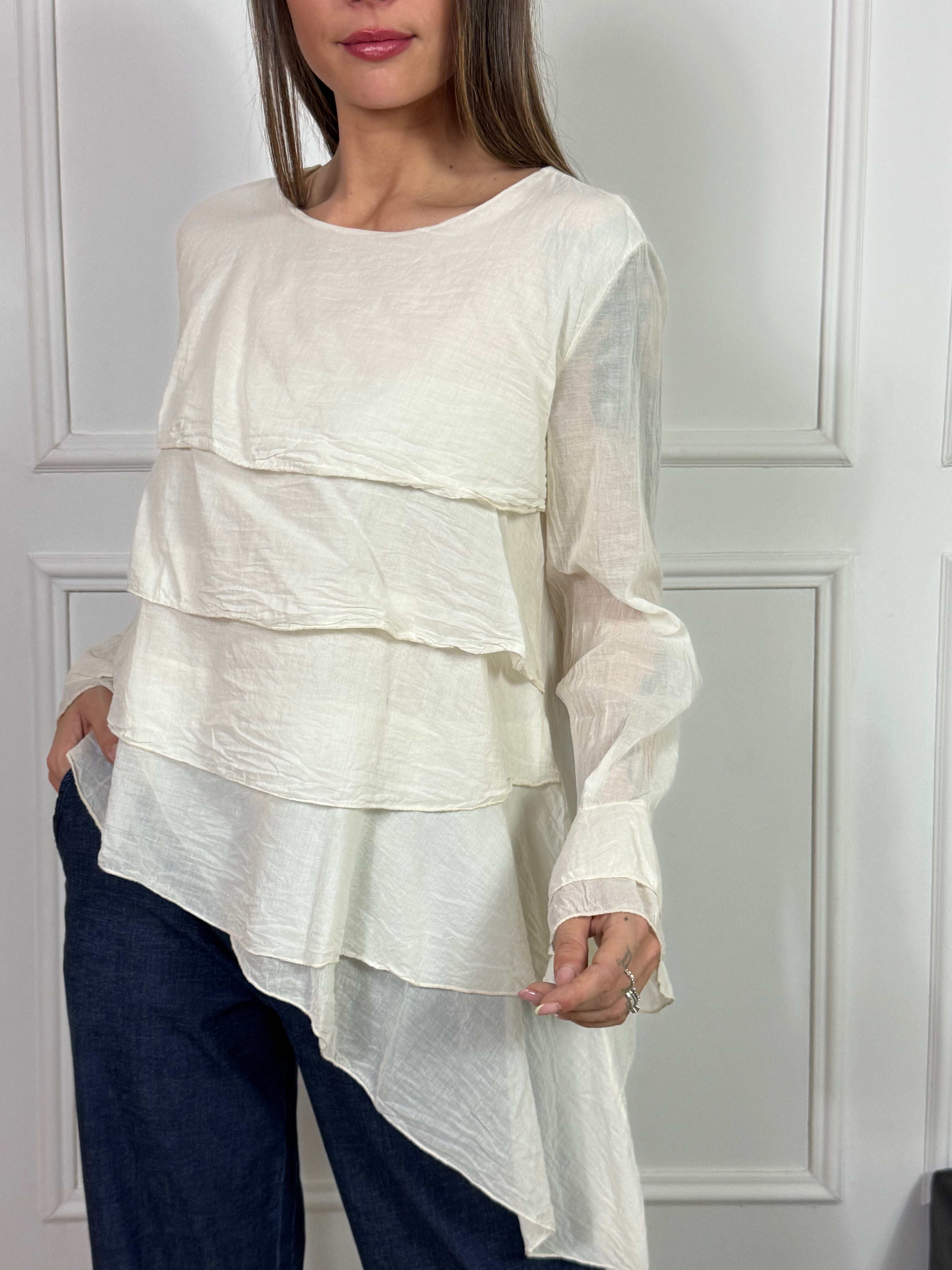 CASACCA CAMICIA asimmetrica in mussola di cotone Victoria ILMH con BALZE
