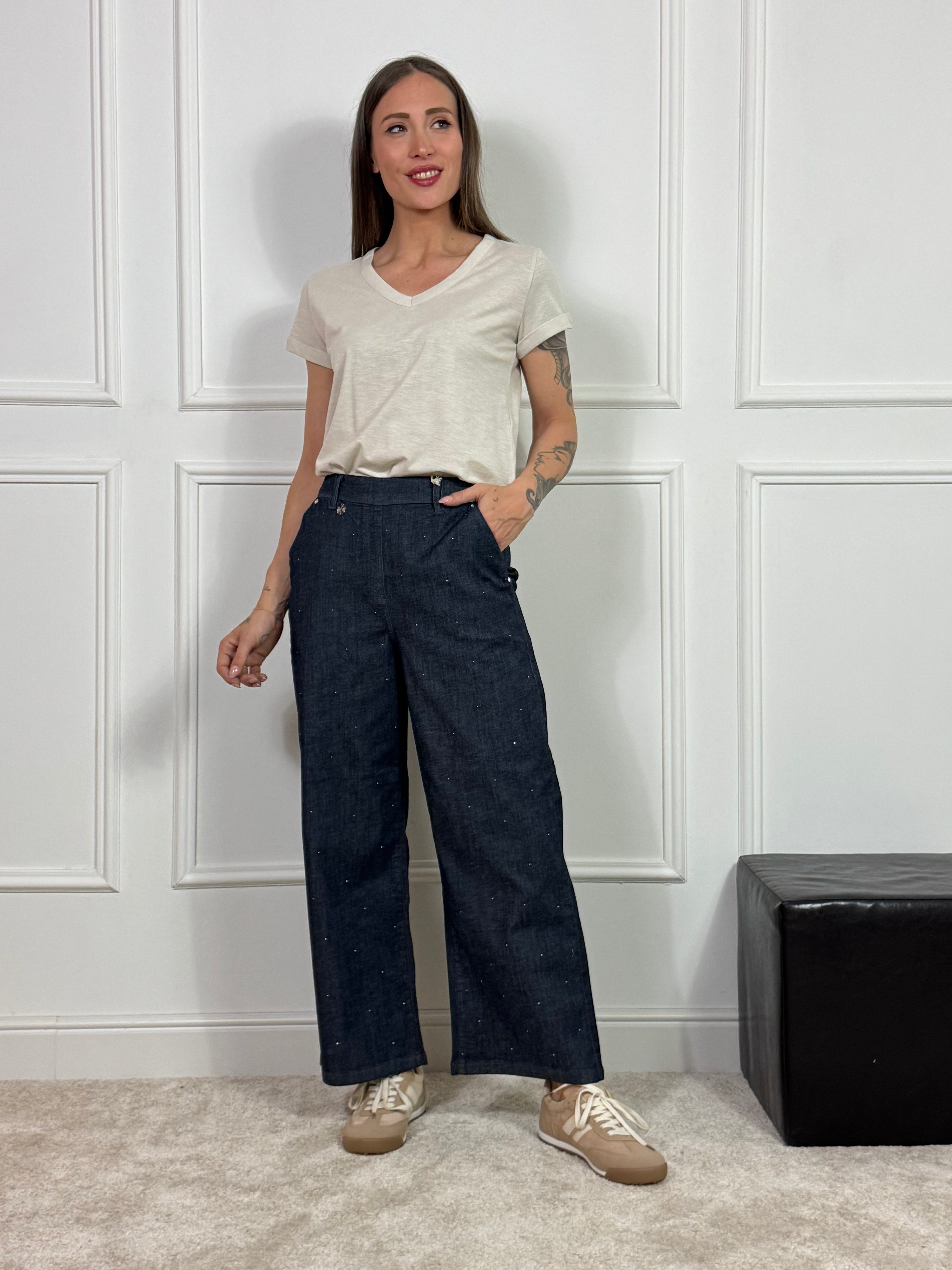 Pantalone modello CROPPED WIDE with pockets - JEANS STRASS Ragno ART. DP24P4