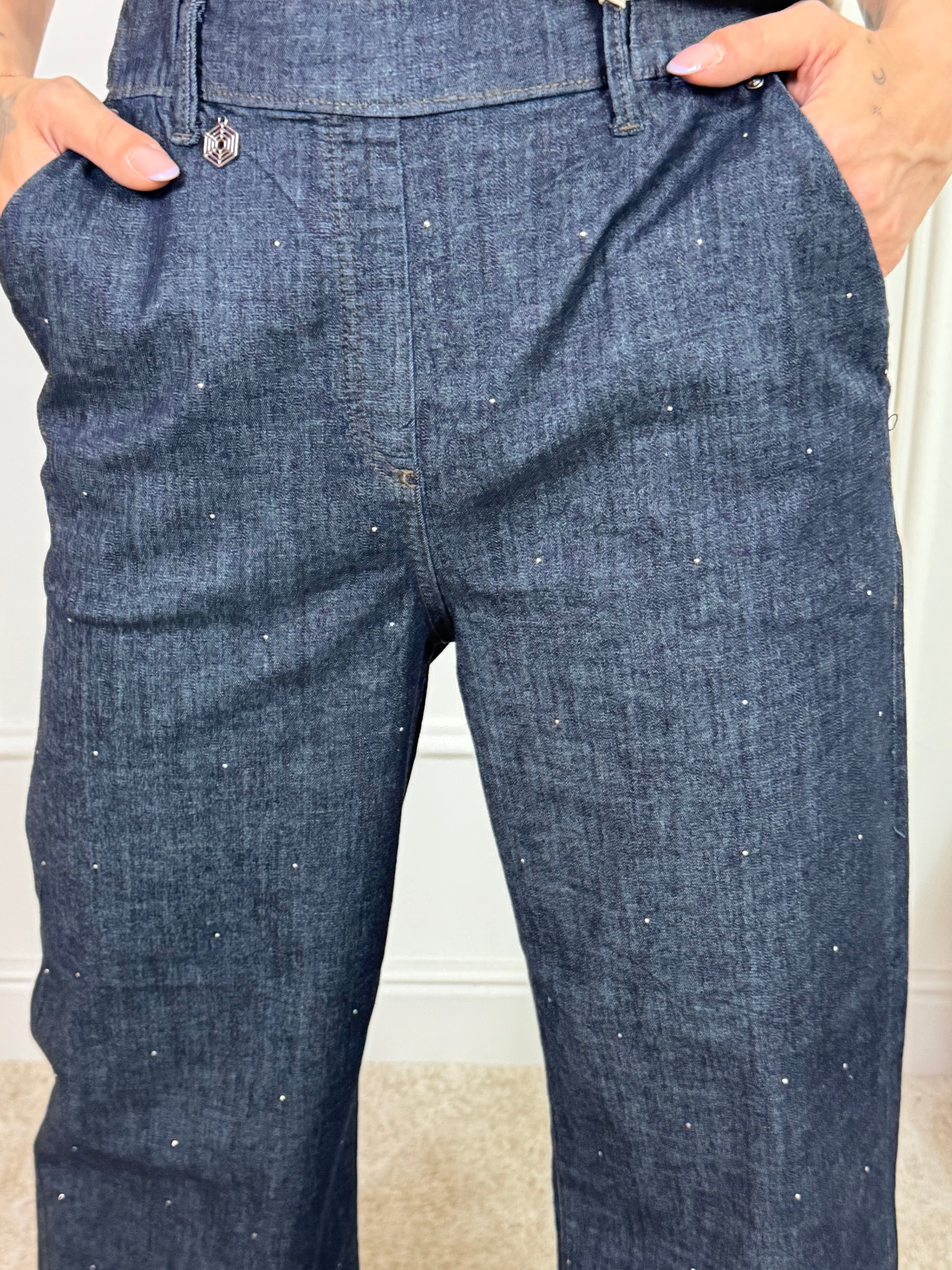 Pantalone modello CROPPED WIDE with pockets - JEANS STRASS Ragno ART. DP24P4