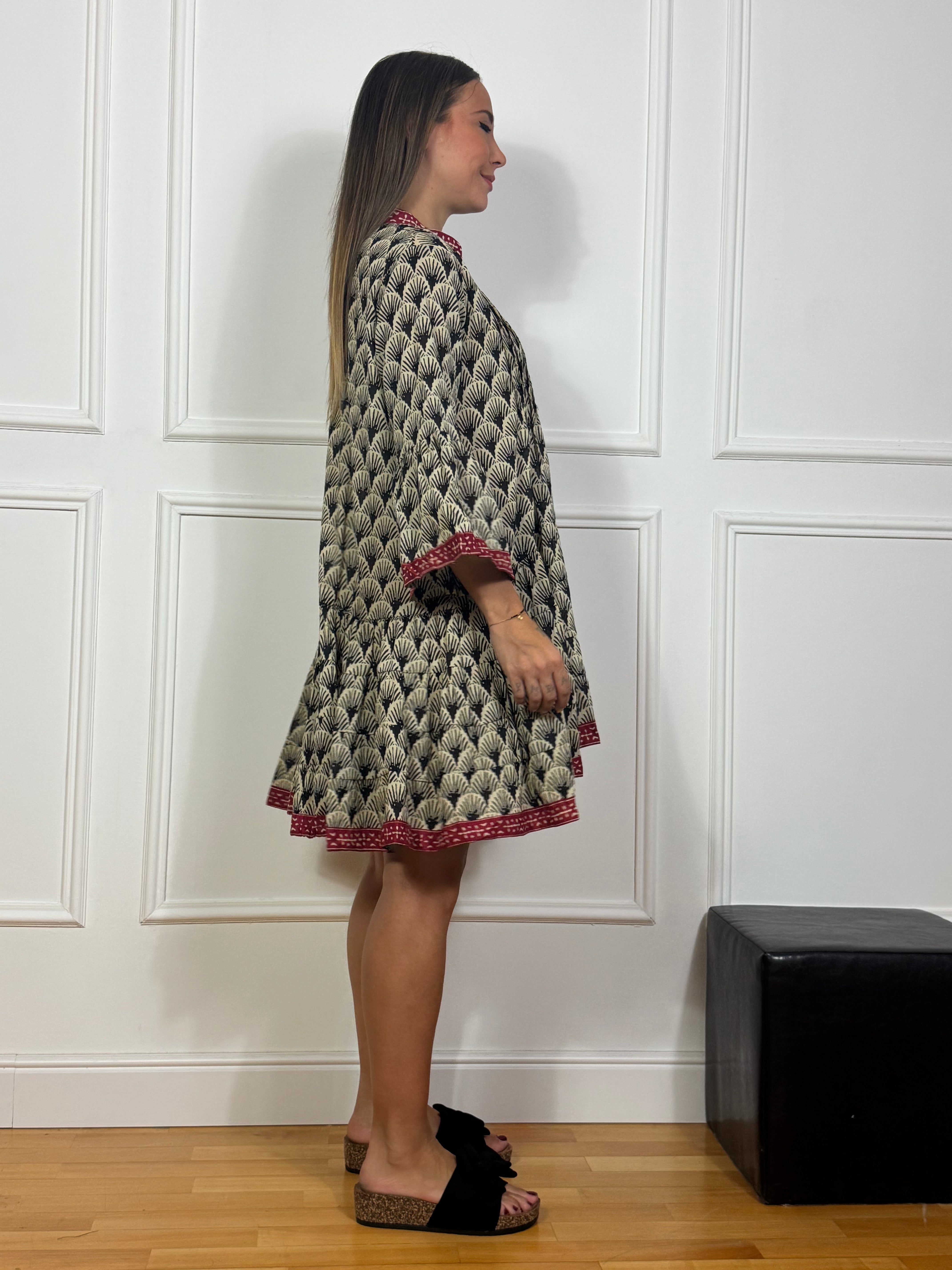 ABITO CORTO CHEMISIER / MAXI CAMICIA Victoria ILMH fantasia con bordo rosso India
