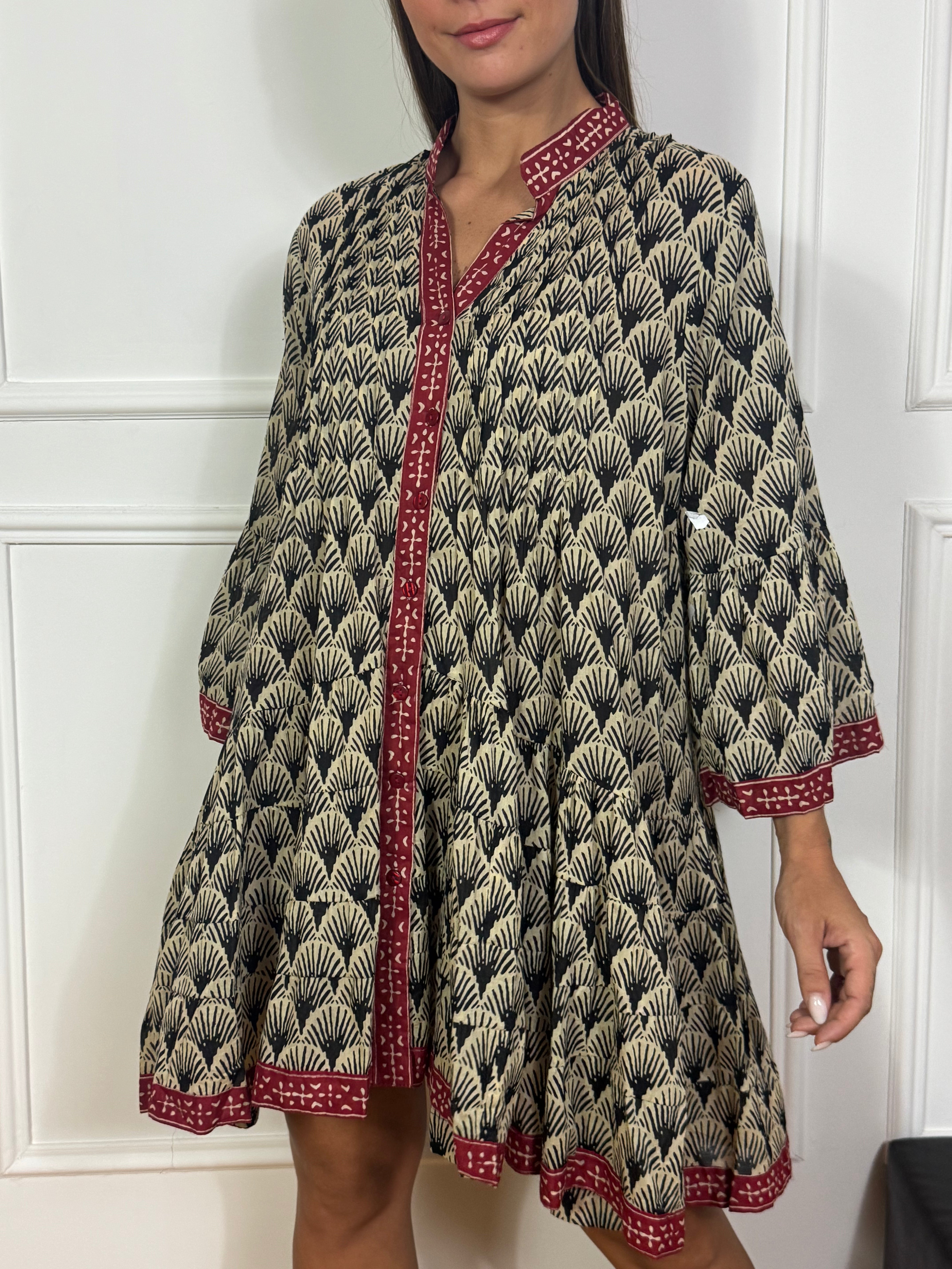 ABITO CORTO CHEMISIER / MAXI CAMICIA Victoria ILMH fantasia con bordo rosso India