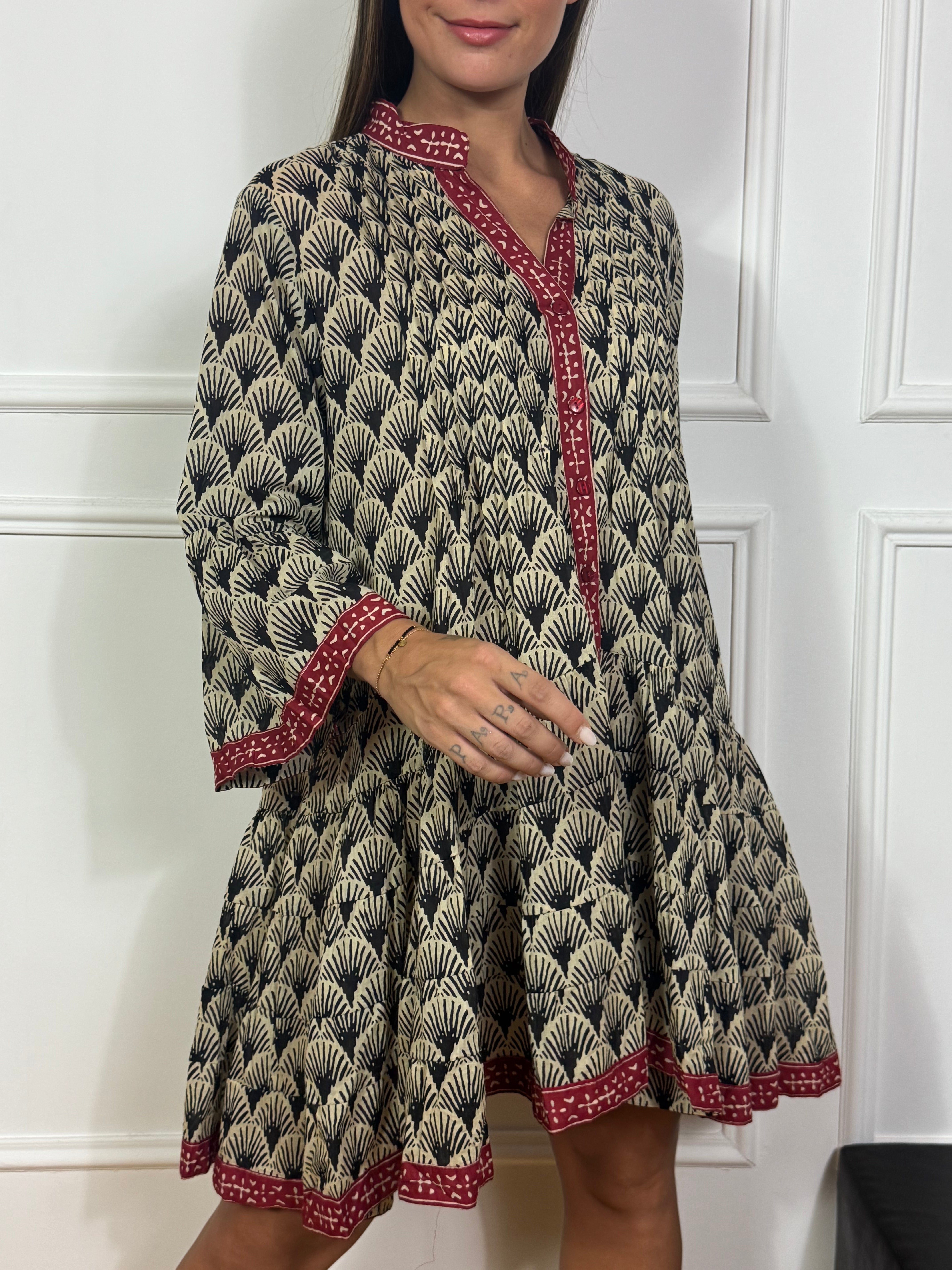ABITO CORTO CHEMISIER / MAXI CAMICIA Victoria ILMH fantasia con bordo rosso India