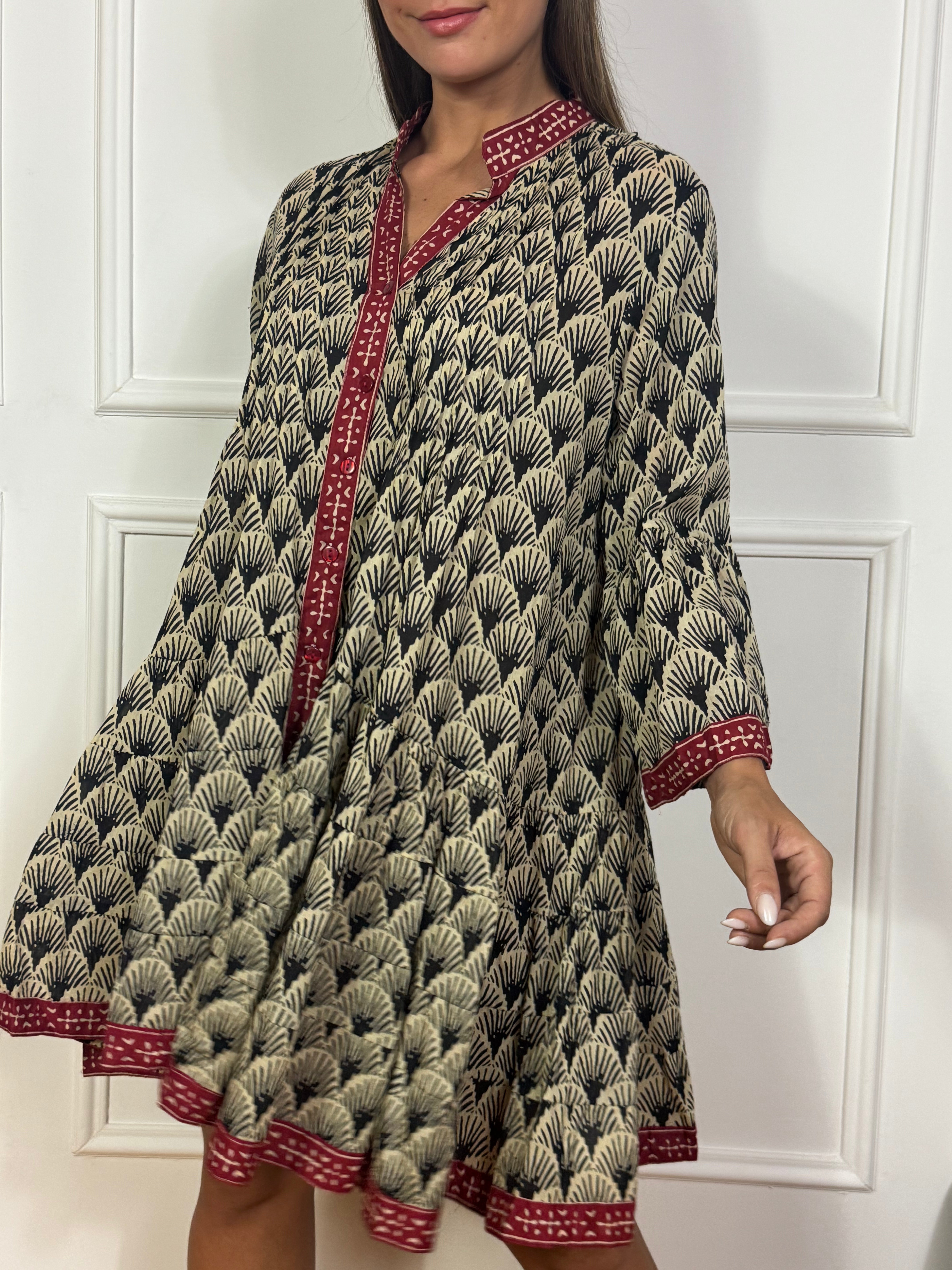 ABITO CORTO CHEMISIER / MAXI CAMICIA Victoria ILMH fantasia con bordo rosso India