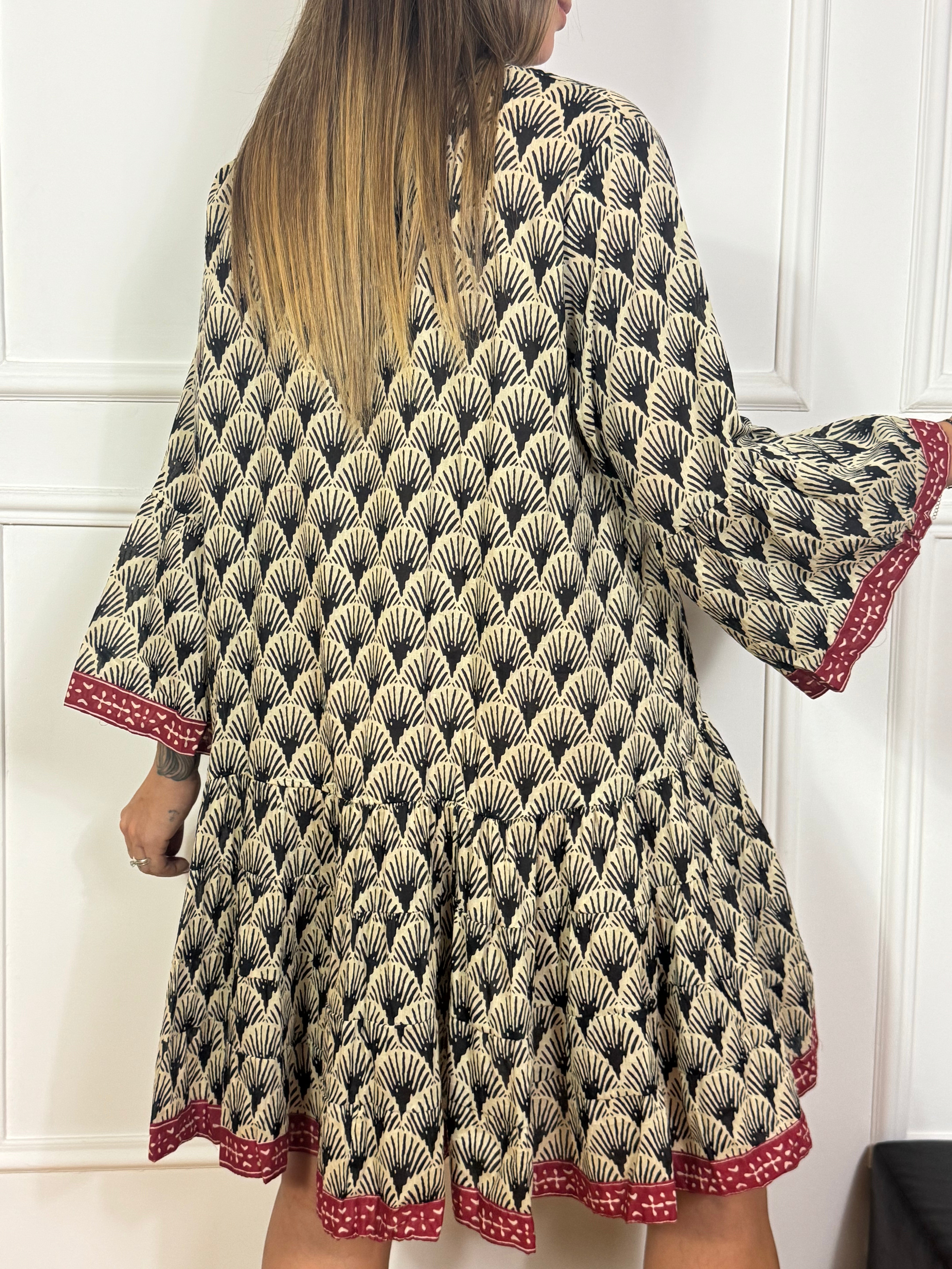 ABITO CORTO CHEMISIER / MAXI CAMICIA Victoria ILMH fantasia con bordo rosso India
