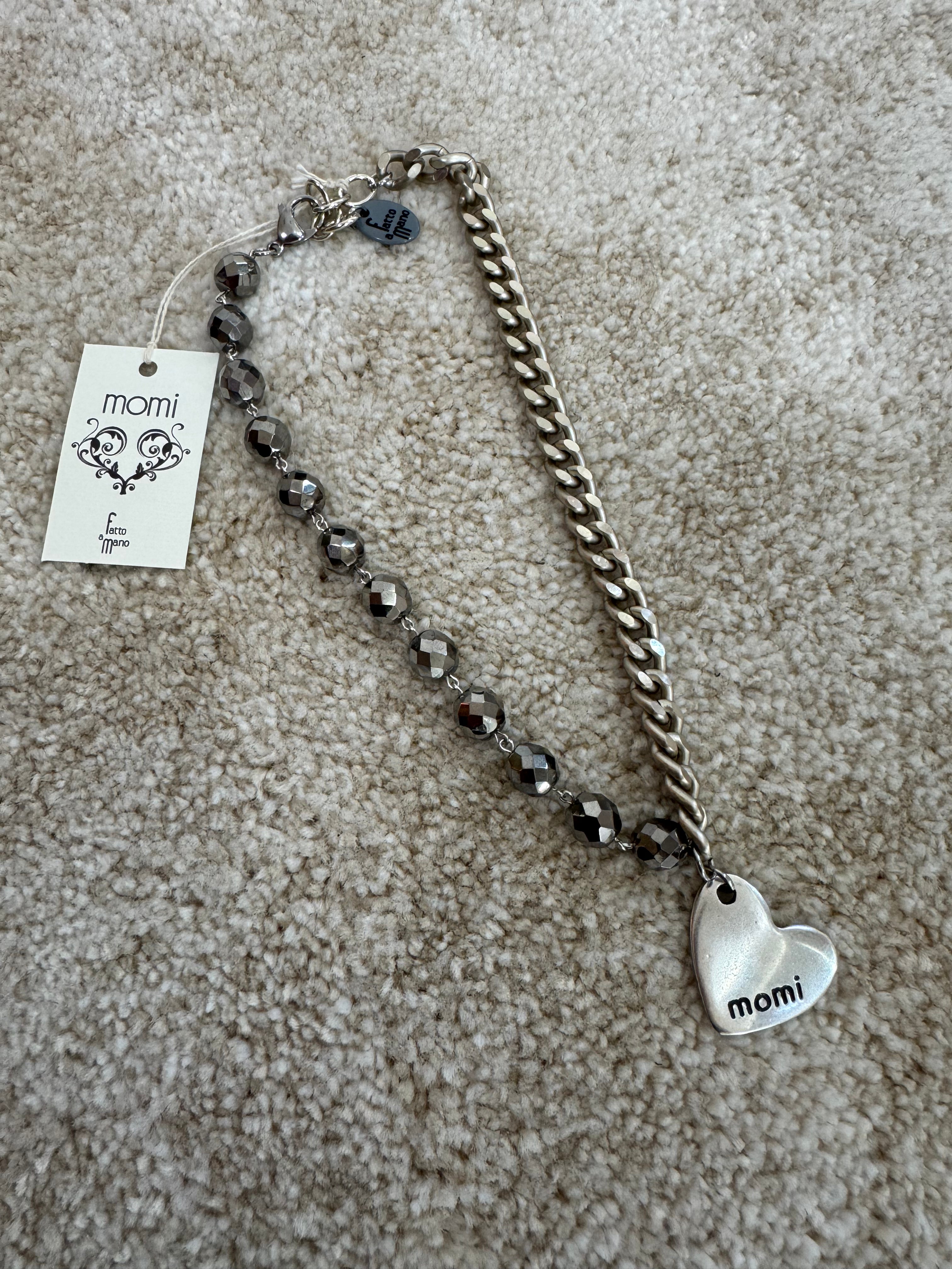 COLLANA CORTA / BRACCIALE DOPPIO GIRO Momi FRANCESCA- catena ARGENTO- ciondolo CUORE