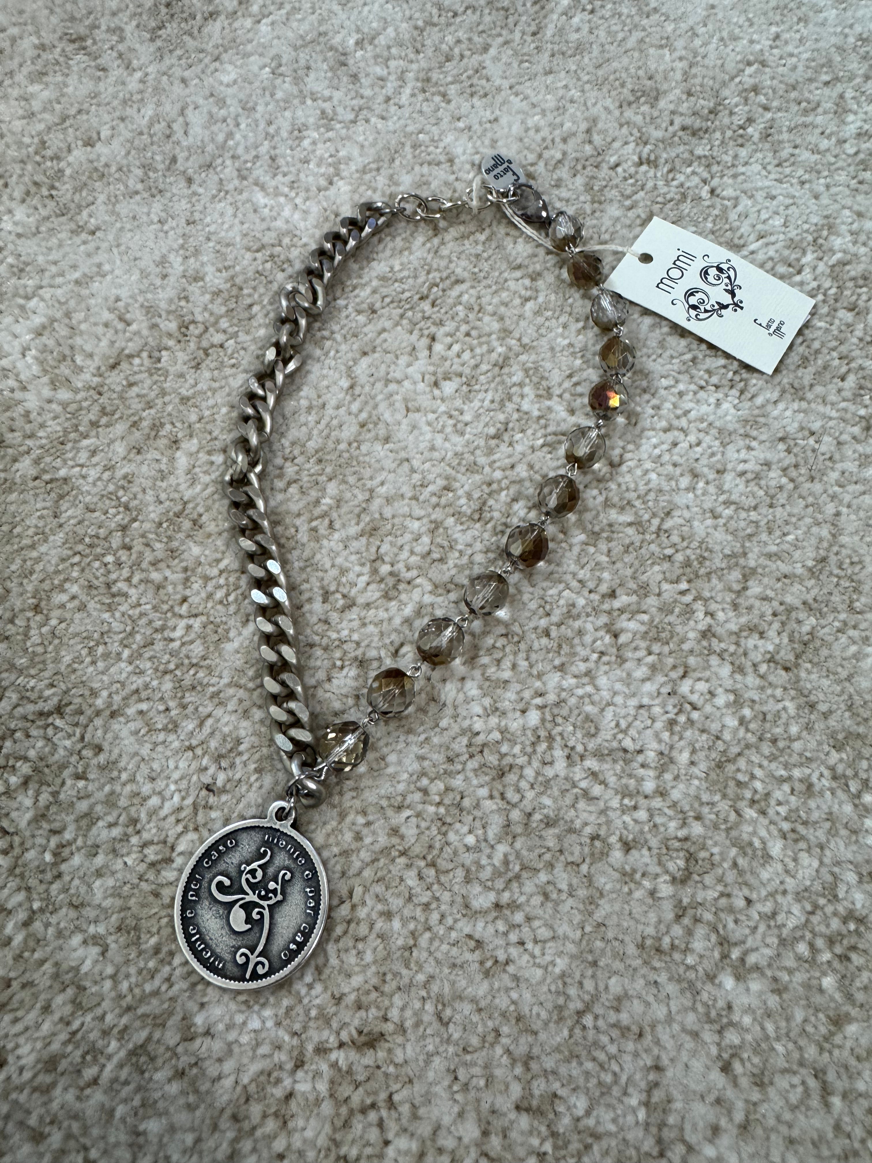 COLLANA CORTA / BRACCIALE DOPPIO GIRO Momi FRANCESCA- catena ARGENTO- ciondolo MEDAGLIA TONDO
