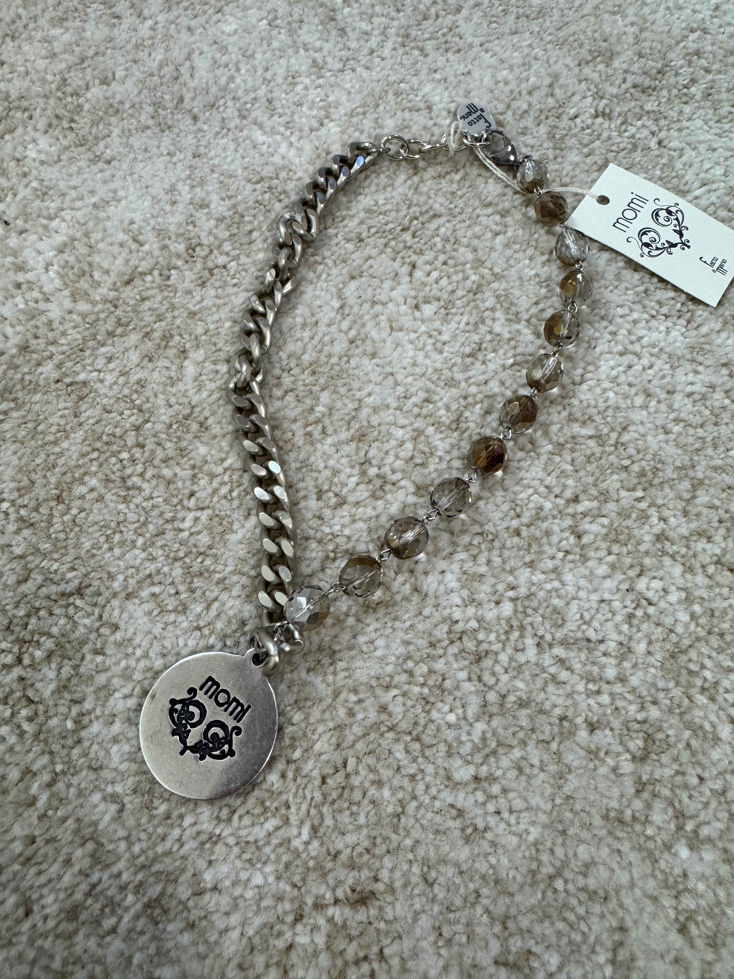 COLLANA CORTA / BRACCIALE DOPPIO GIRO Momi FRANCESCA- catena ARGENTO- ciondolo MEDAGLIA TONDO