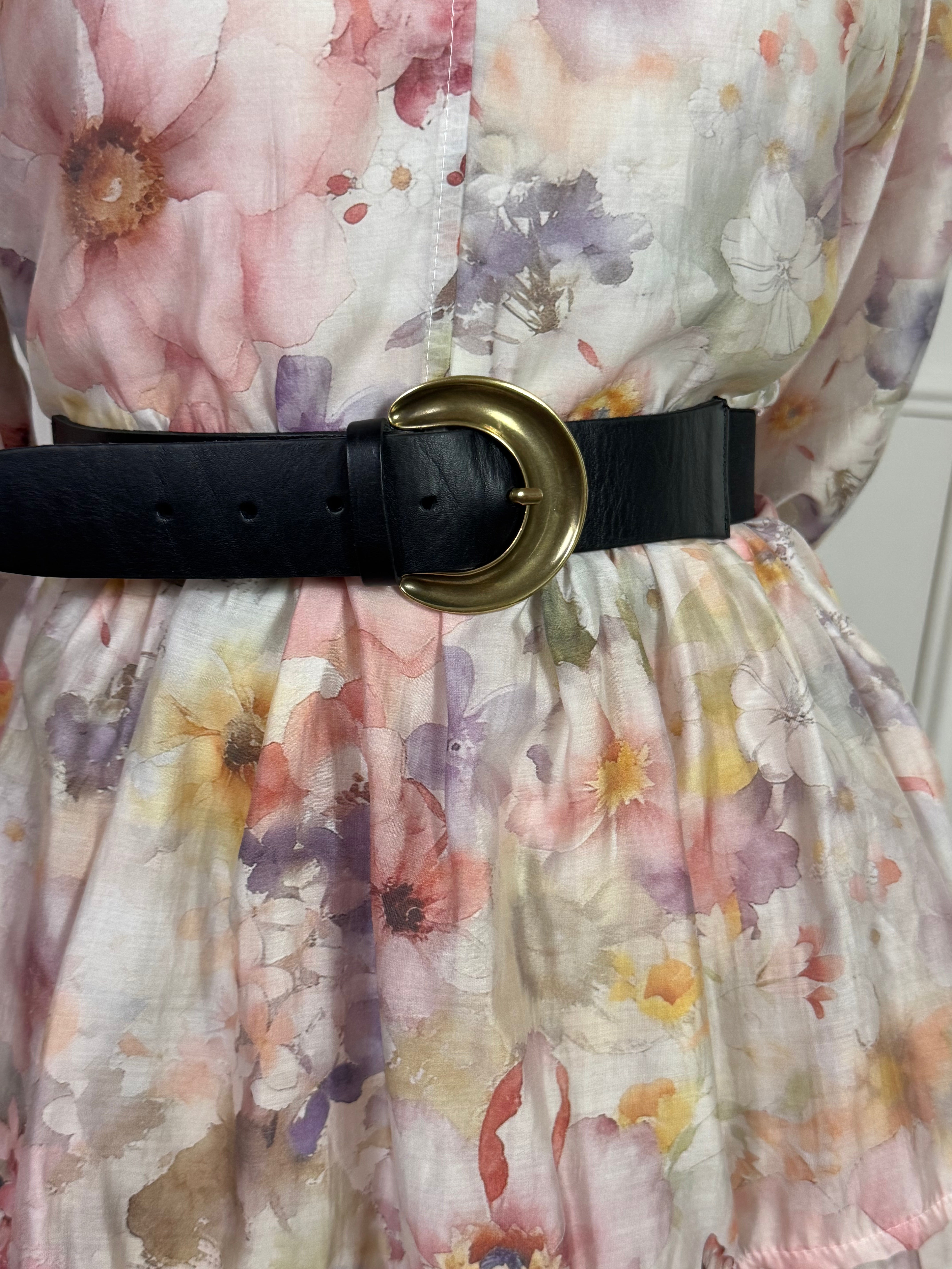 Cintura in vera pelle con elastico dietro Susy Mix FIBBIA MEZZALUNA CAVA