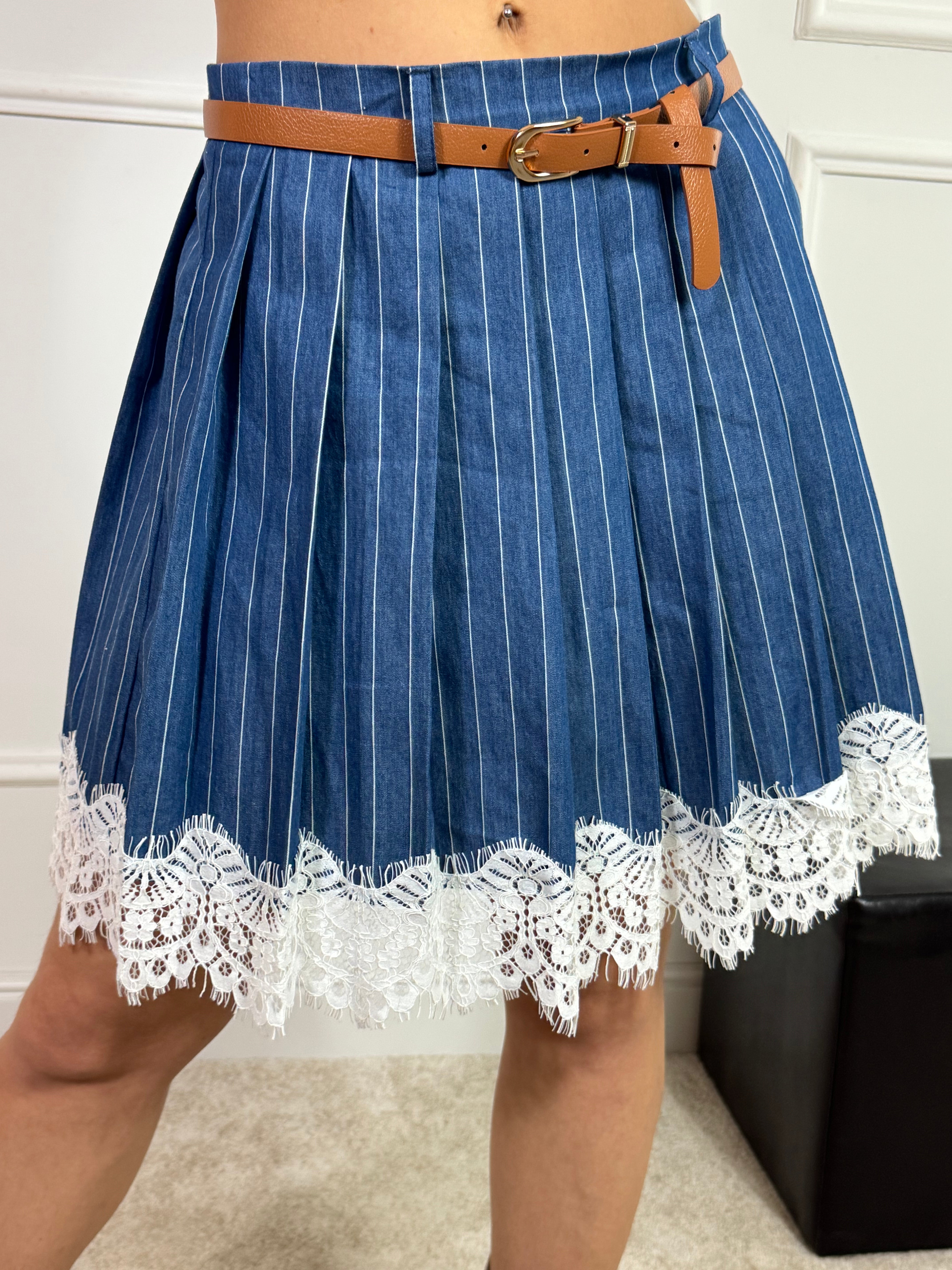 Gonna con pieghe Susy Mix GESSATA CON BORDO PIZZO