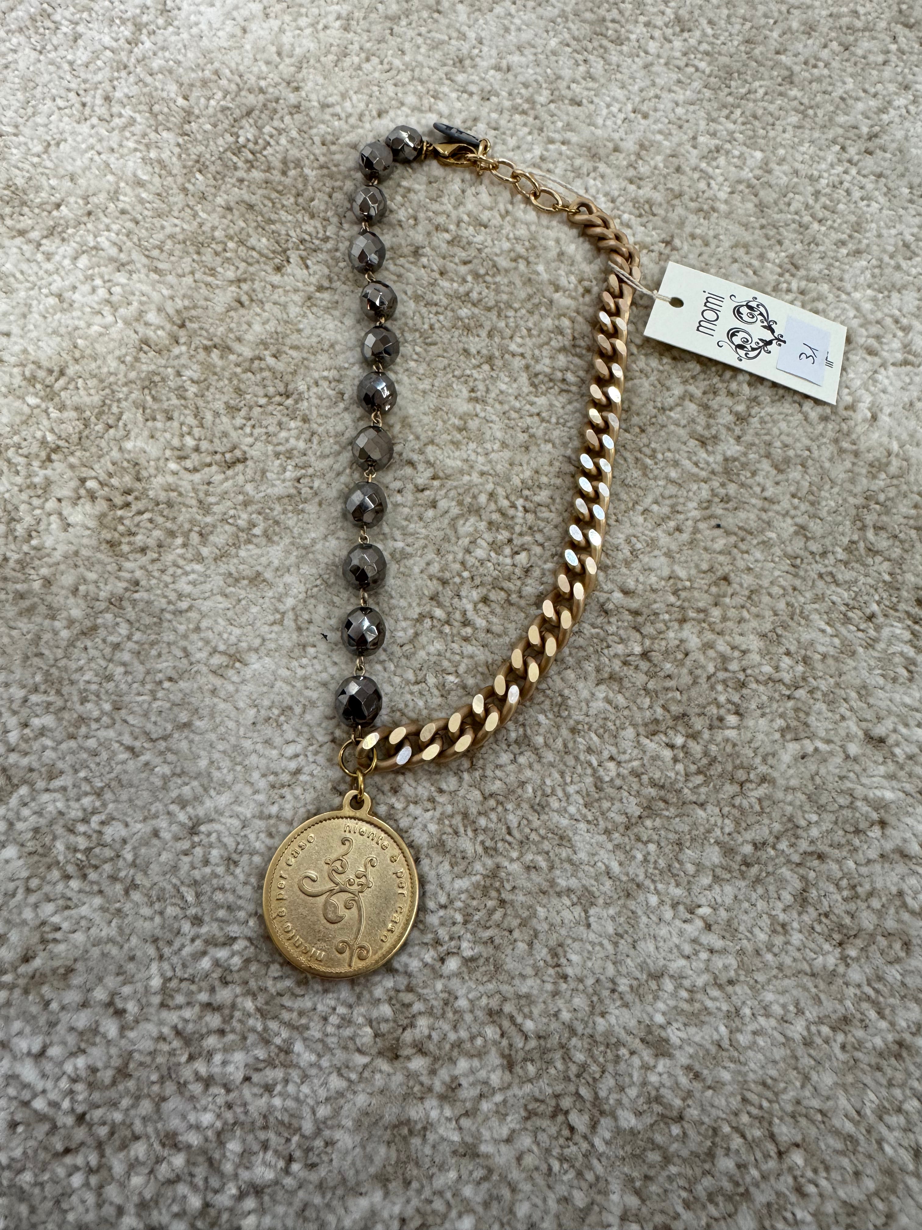 COLLANA CORTA / BRACCIALE DOPPIO GIRO Momi FRANCESCA- catena ORO - ciondolo MEDAGLIA TONDO