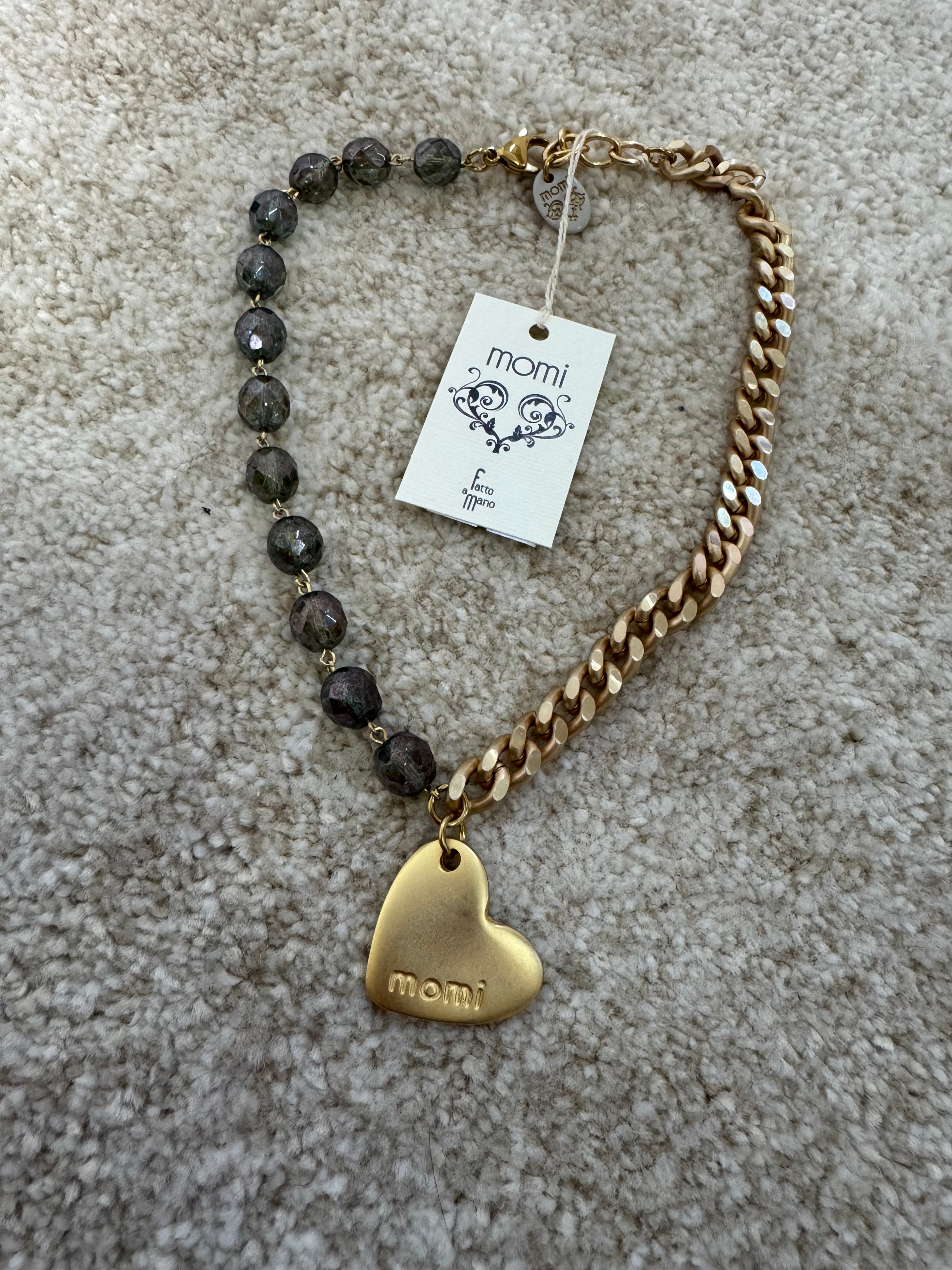 COLLANA CORTA / BRACCIALE DOPPIO GIRO Momi FRANCESCA- catena ORO - ciondolo CUORE