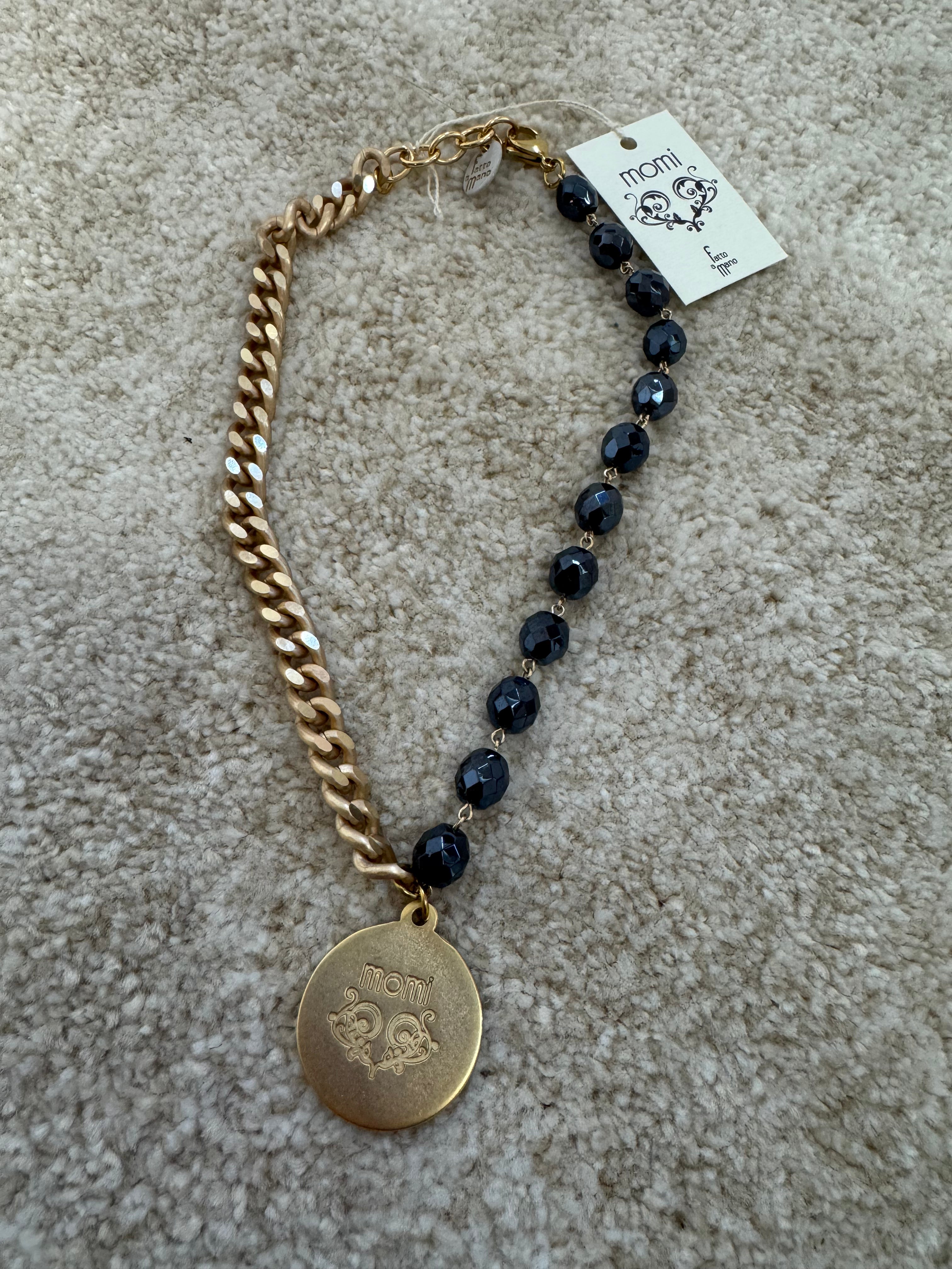 COLLANA CORTA / BRACCIALE DOPPIO GIRO Momi FRANCESCA- catena ORO - ciondolo MEDAGLIA TONDO