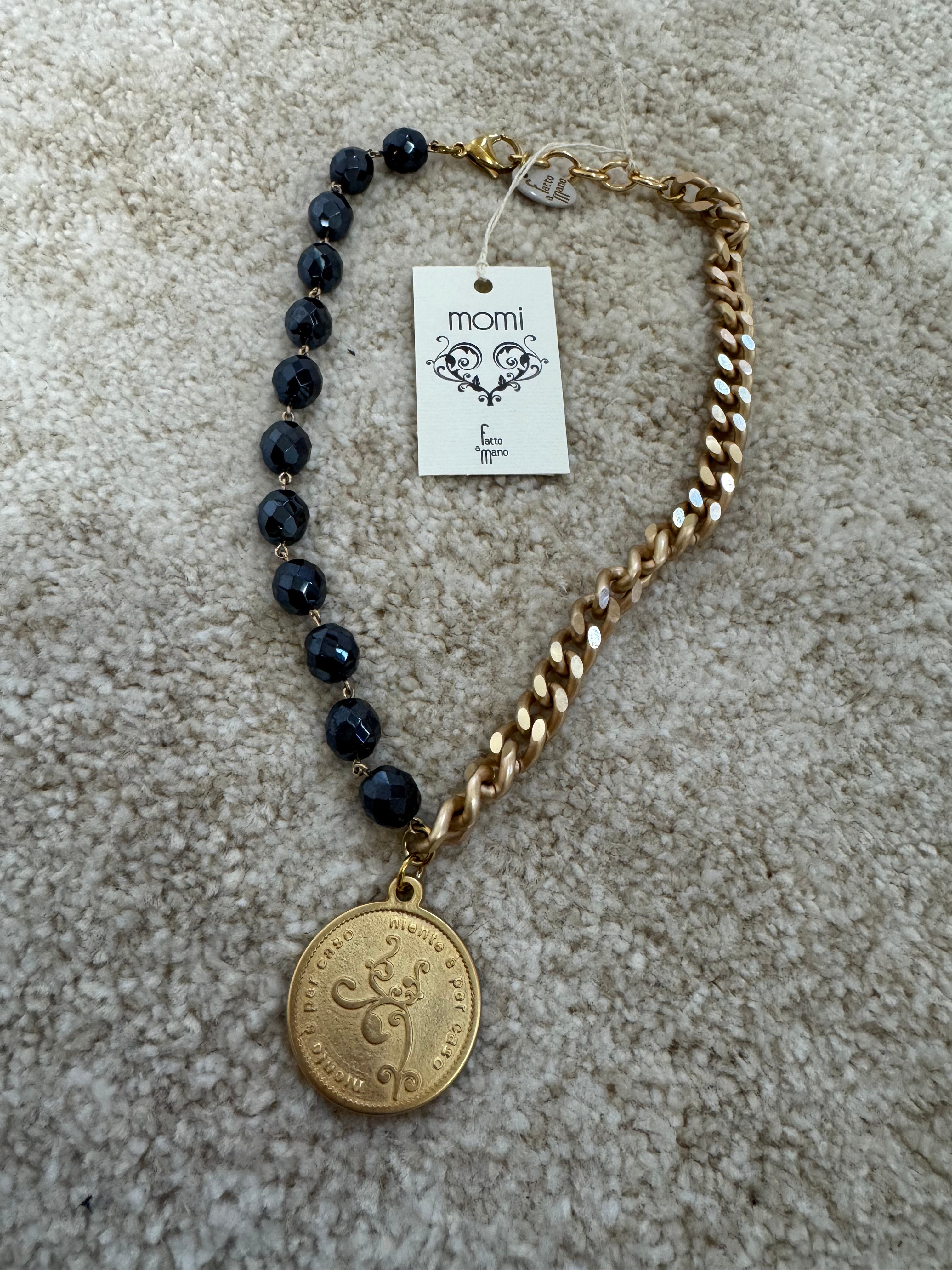 COLLANA CORTA / BRACCIALE DOPPIO GIRO Momi FRANCESCA- catena ORO - ciondolo MEDAGLIA TONDO