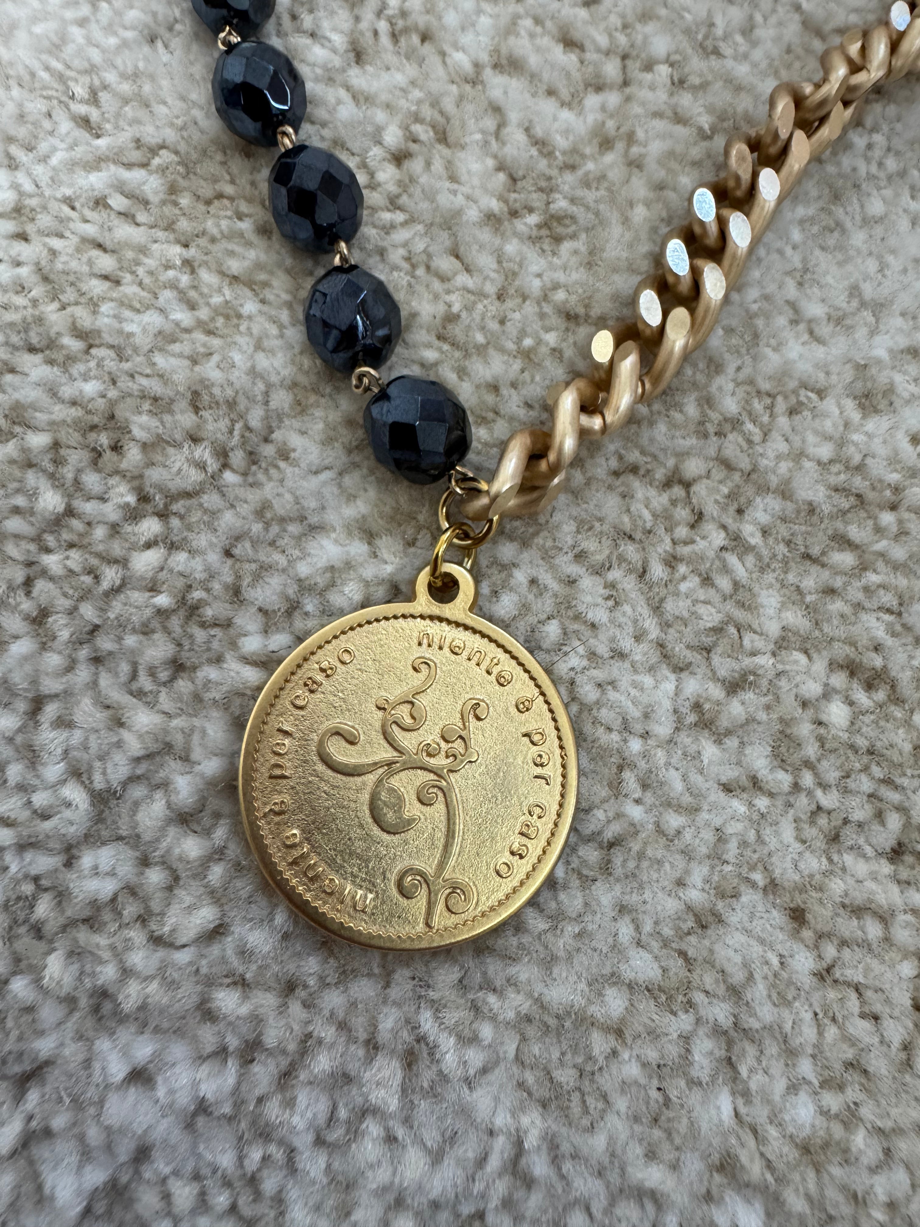 COLLANA CORTA / BRACCIALE DOPPIO GIRO Momi FRANCESCA- catena ORO - ciondolo MEDAGLIA TONDO