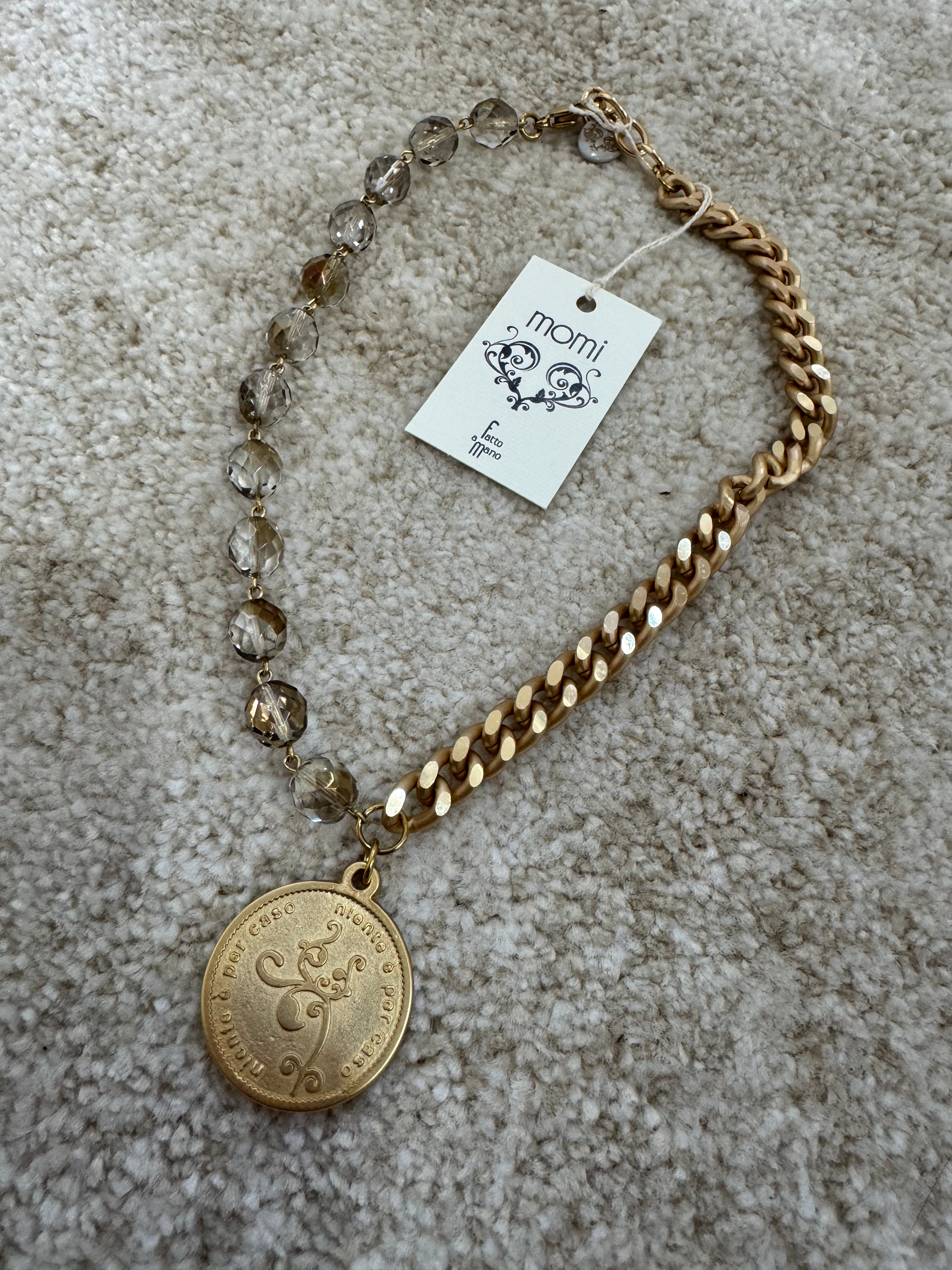 COLLANA CORTA / BRACCIALE DOPPIO GIRO Momi FRANCESCA- catena ORO - ciondolo MEDAGLIA TONDO