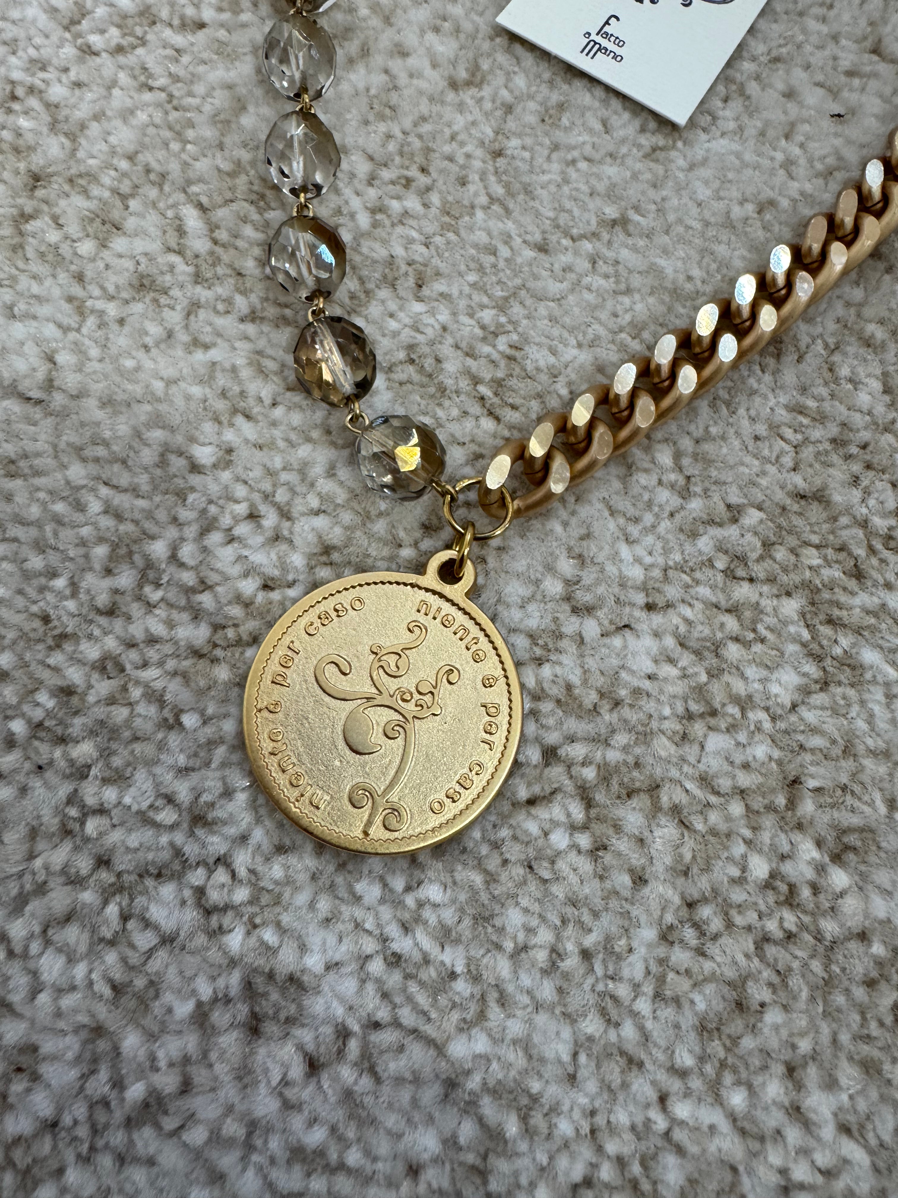 COLLANA CORTA / BRACCIALE DOPPIO GIRO Momi FRANCESCA- catena ORO - ciondolo MEDAGLIA TONDO