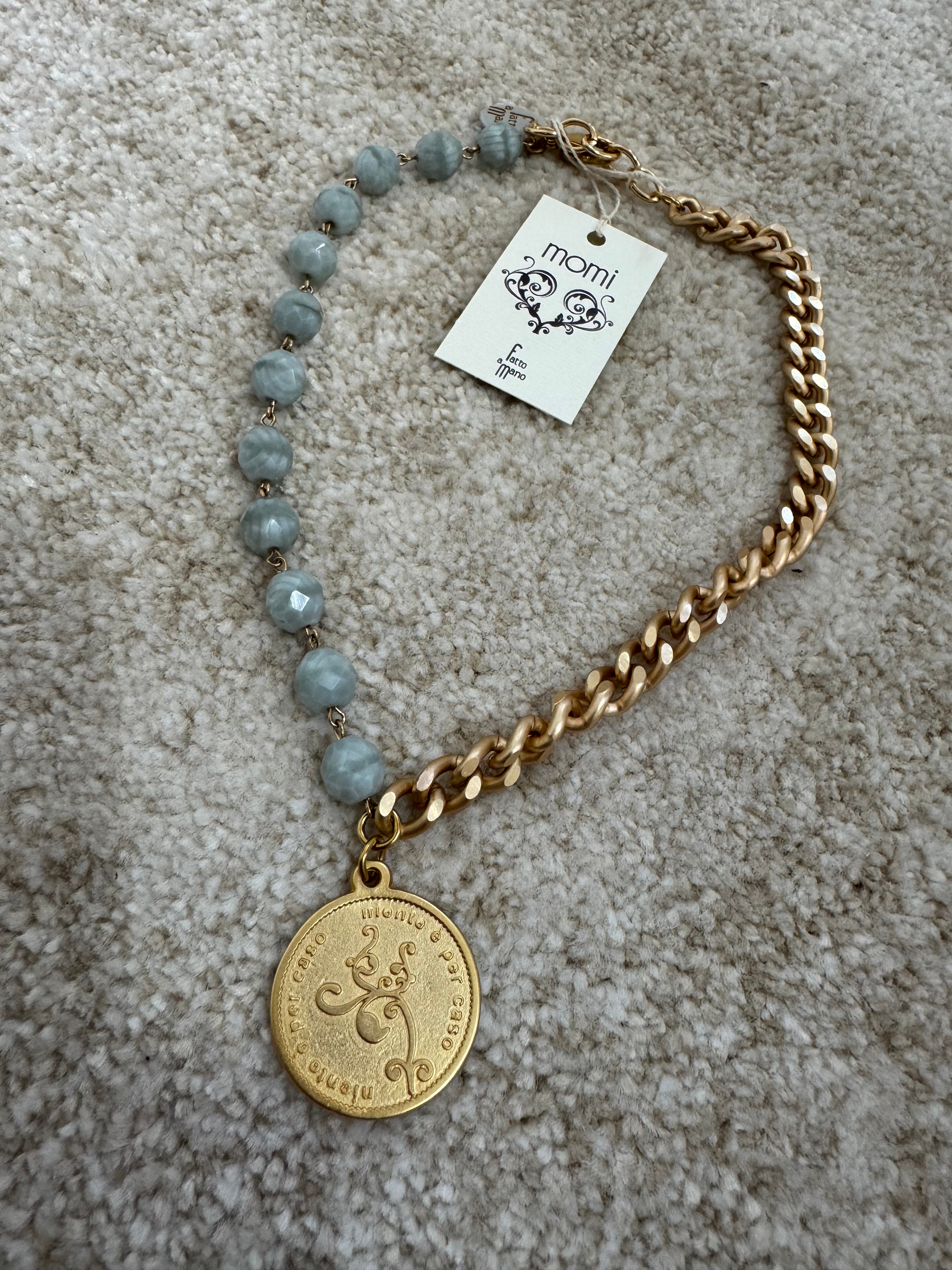 COLLANA CORTA / BRACCIALE DOPPIO GIRO Momi FRANCESCA- catena ORO - ciondolo MEDAGLIA TONDO