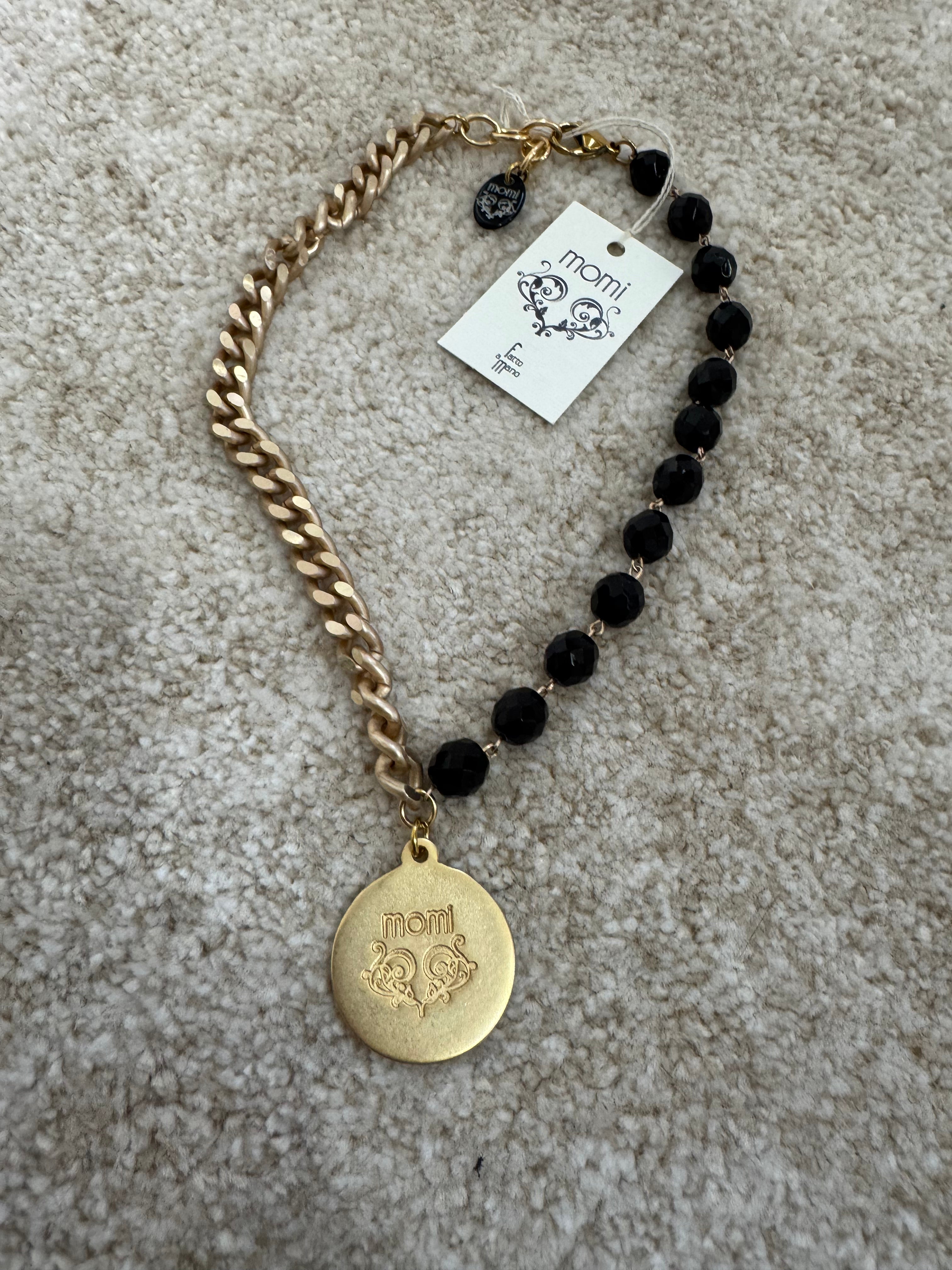 COLLANA CORTA / BRACCIALE DOPPIO GIRO Momi FRANCESCA- catena ORO - ciondolo MEDAGLIA TONDO