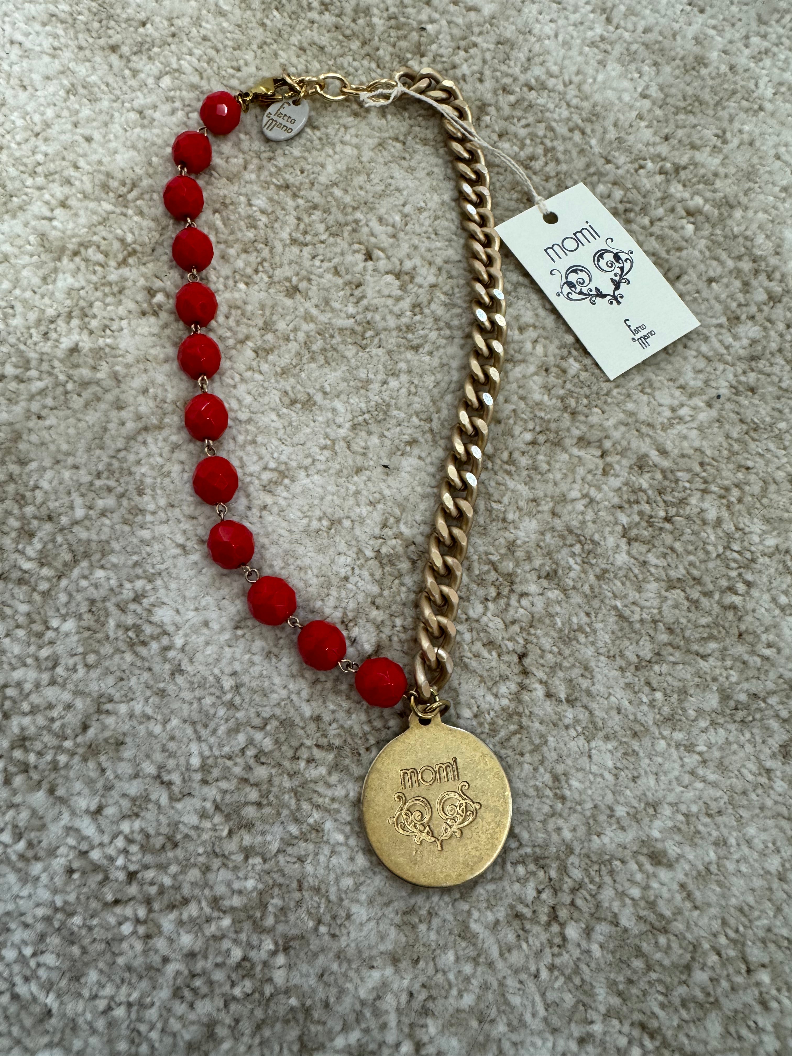 COLLANA CORTA / BRACCIALE DOPPIO GIRO Momi FRANCESCA- catena ORO - ciondolo MEDAGLIA TONDO