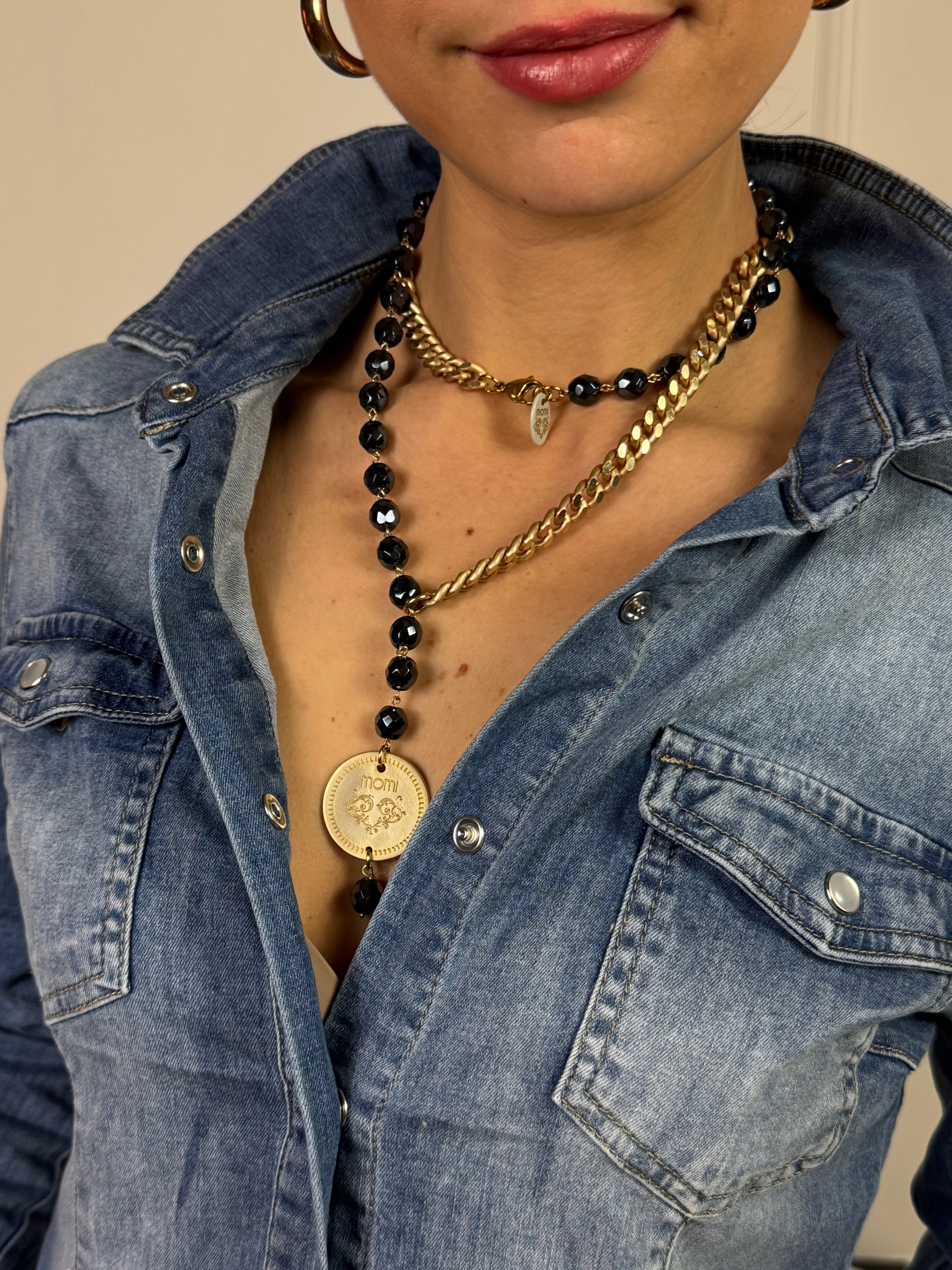 Collana Momi FRANCESCA LUNGA - catena ORO - ciondolo MEDAGLIA TONDO