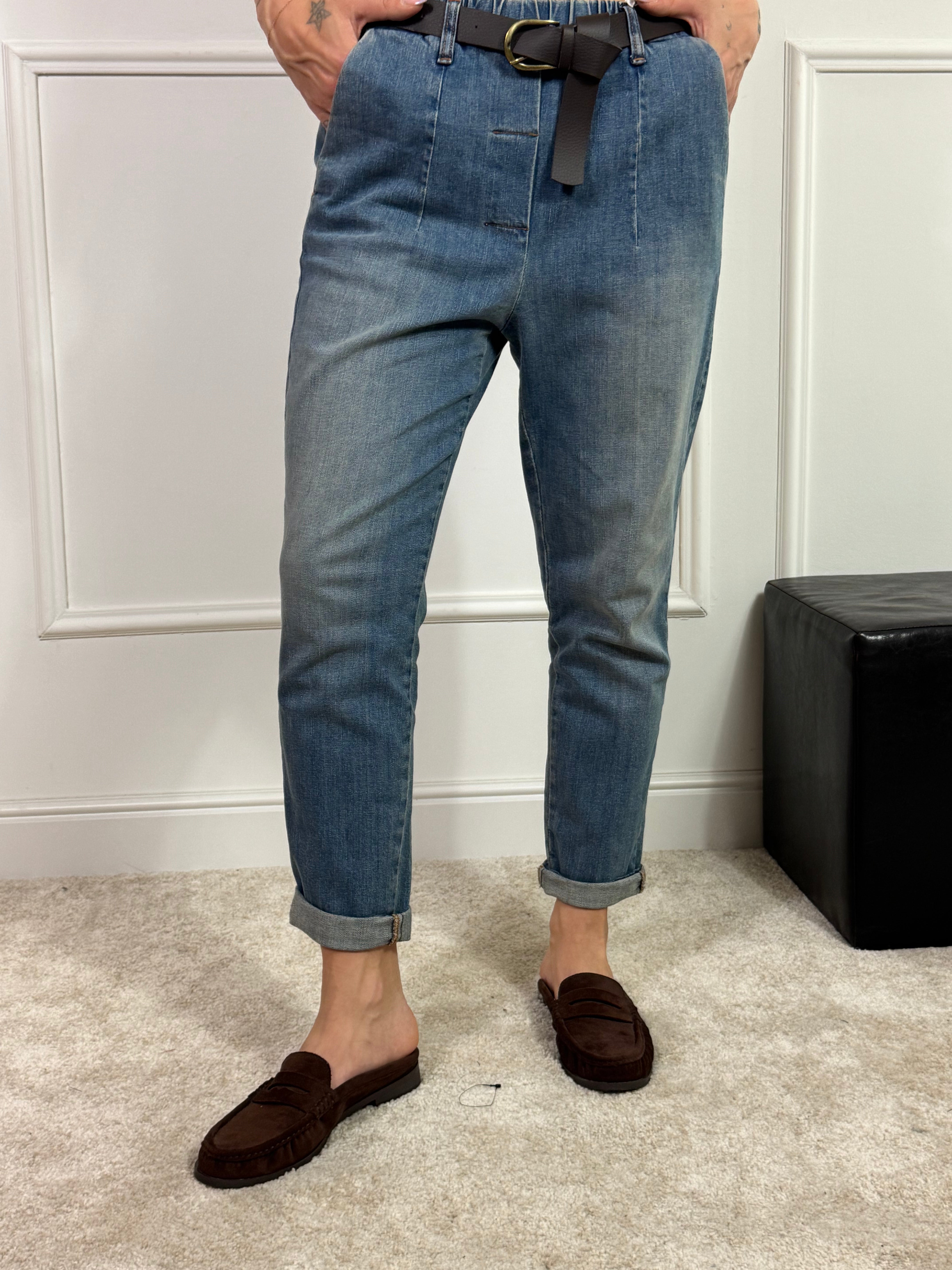 Jeans STRAIGHT con ELASTICO in vita SUSY MIX lavaggio DENIM SABBIATO VINTAGE