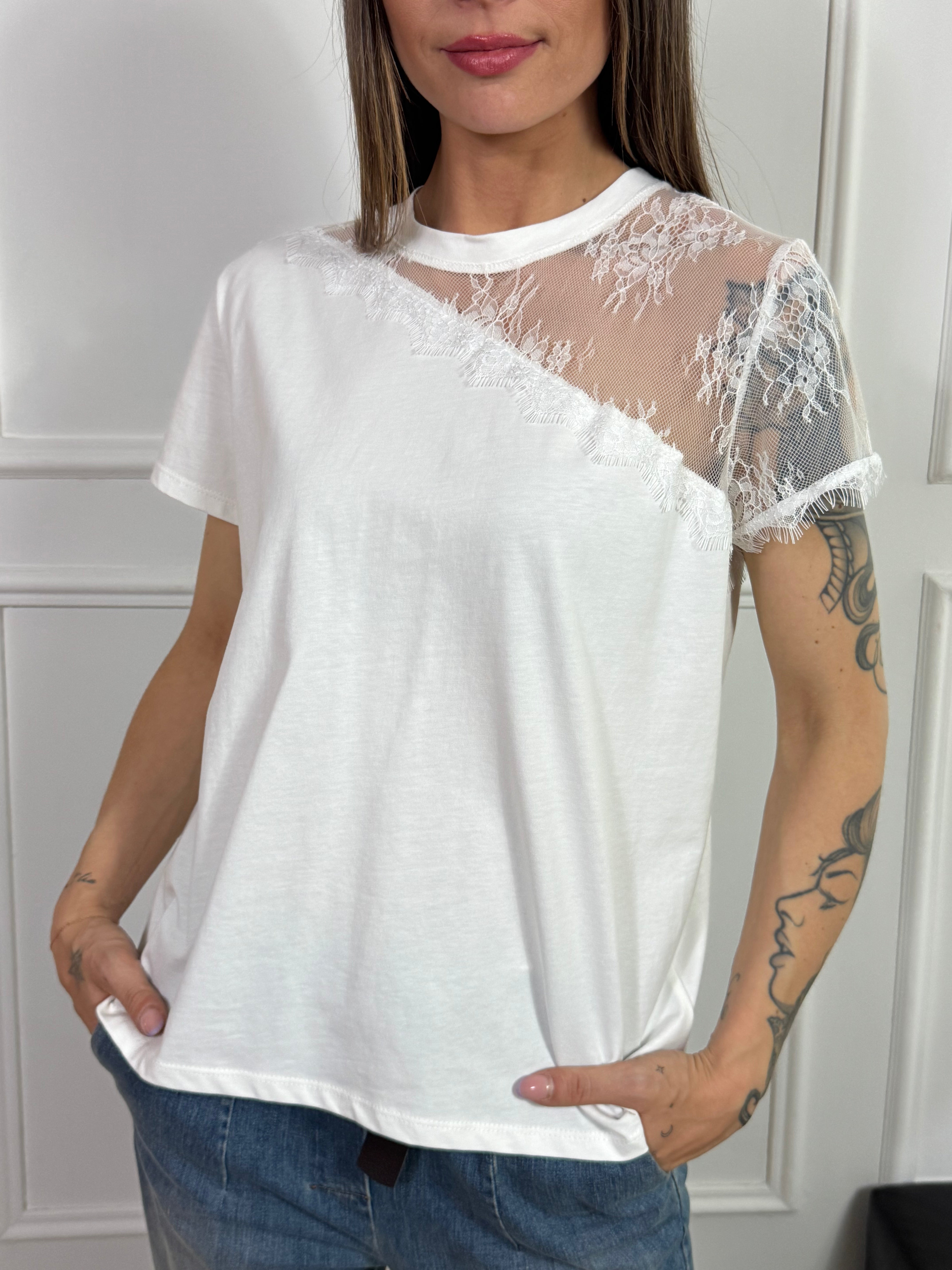 Maglietta manica corta con inserto pizzo Susy Mix