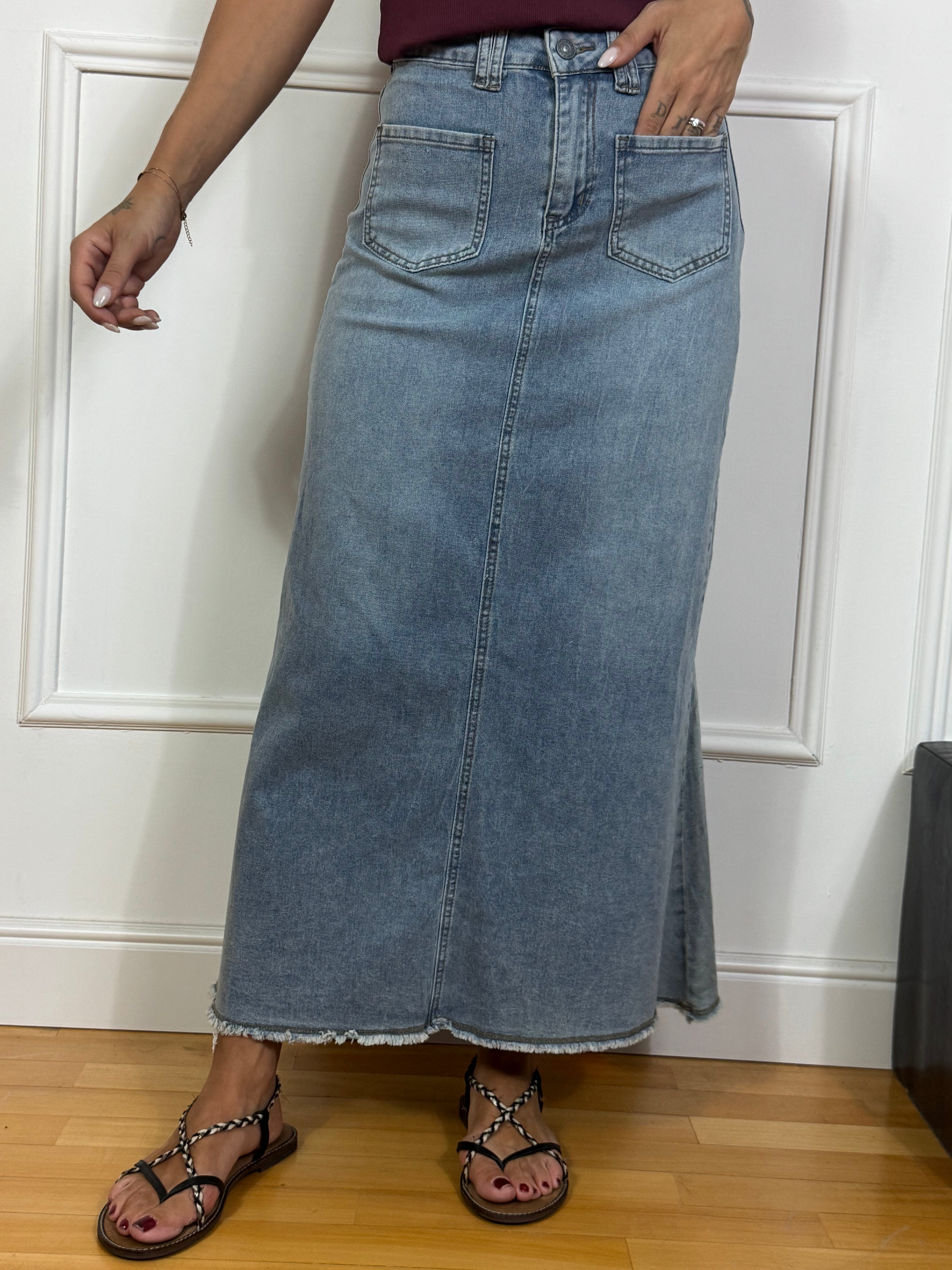 Gonna lunga svasata in jeans Victoria ILMH