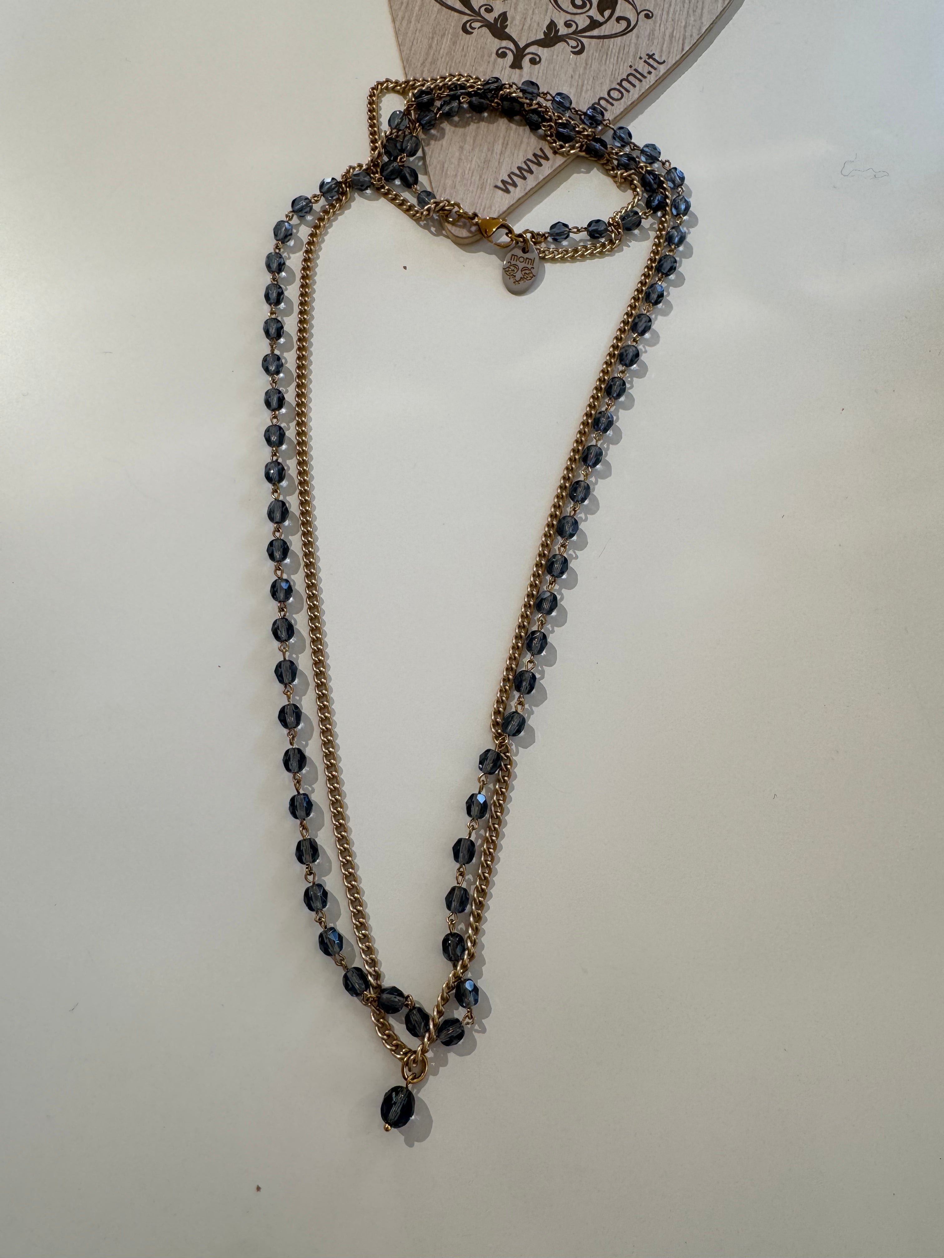 Collana Momi modello Giada - doppia catenina CRISTALLI + CATENINA ORO
