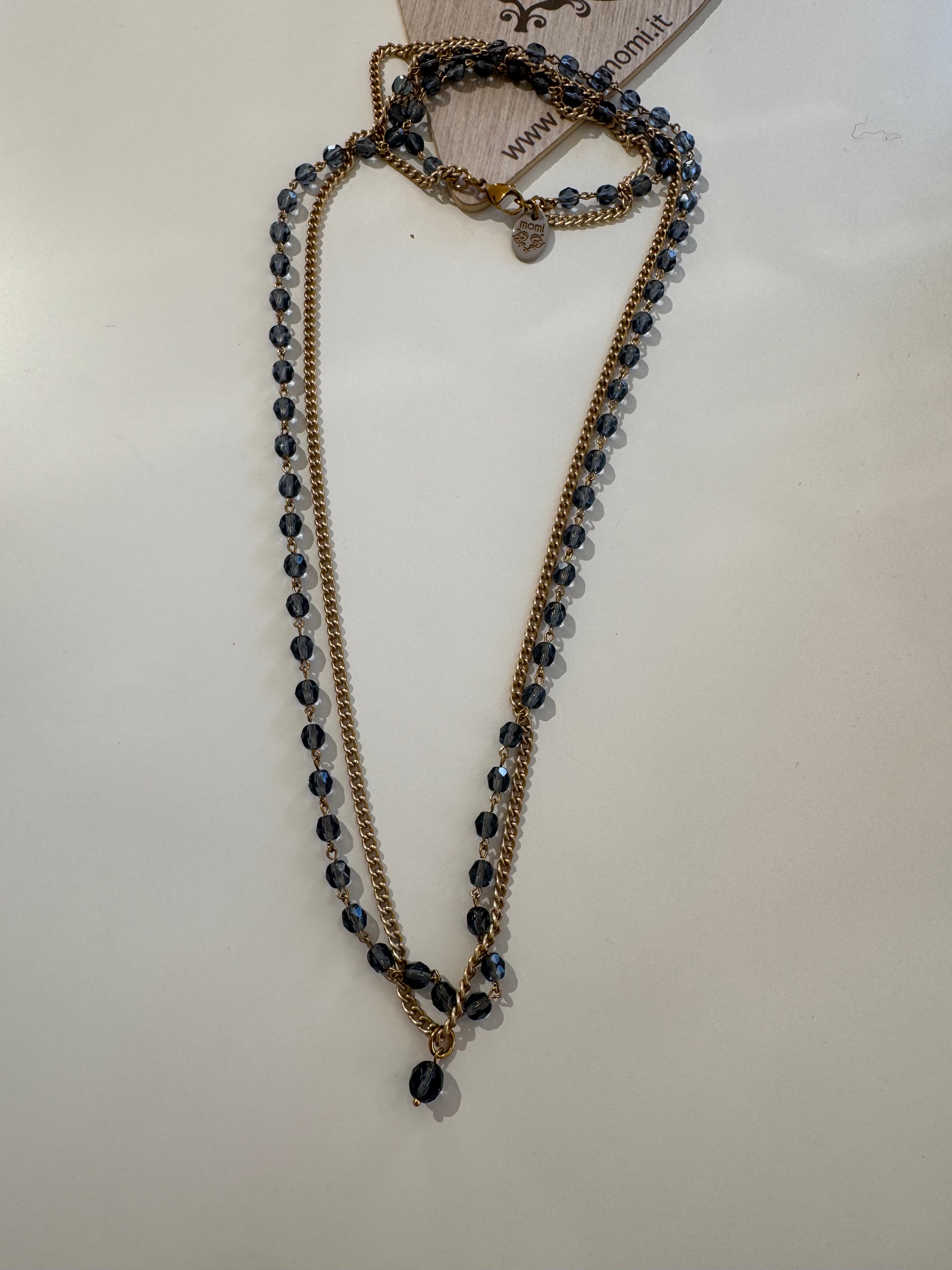 Collana Momi modello Giada - doppia catenina CRISTALLI + CATENINA ORO