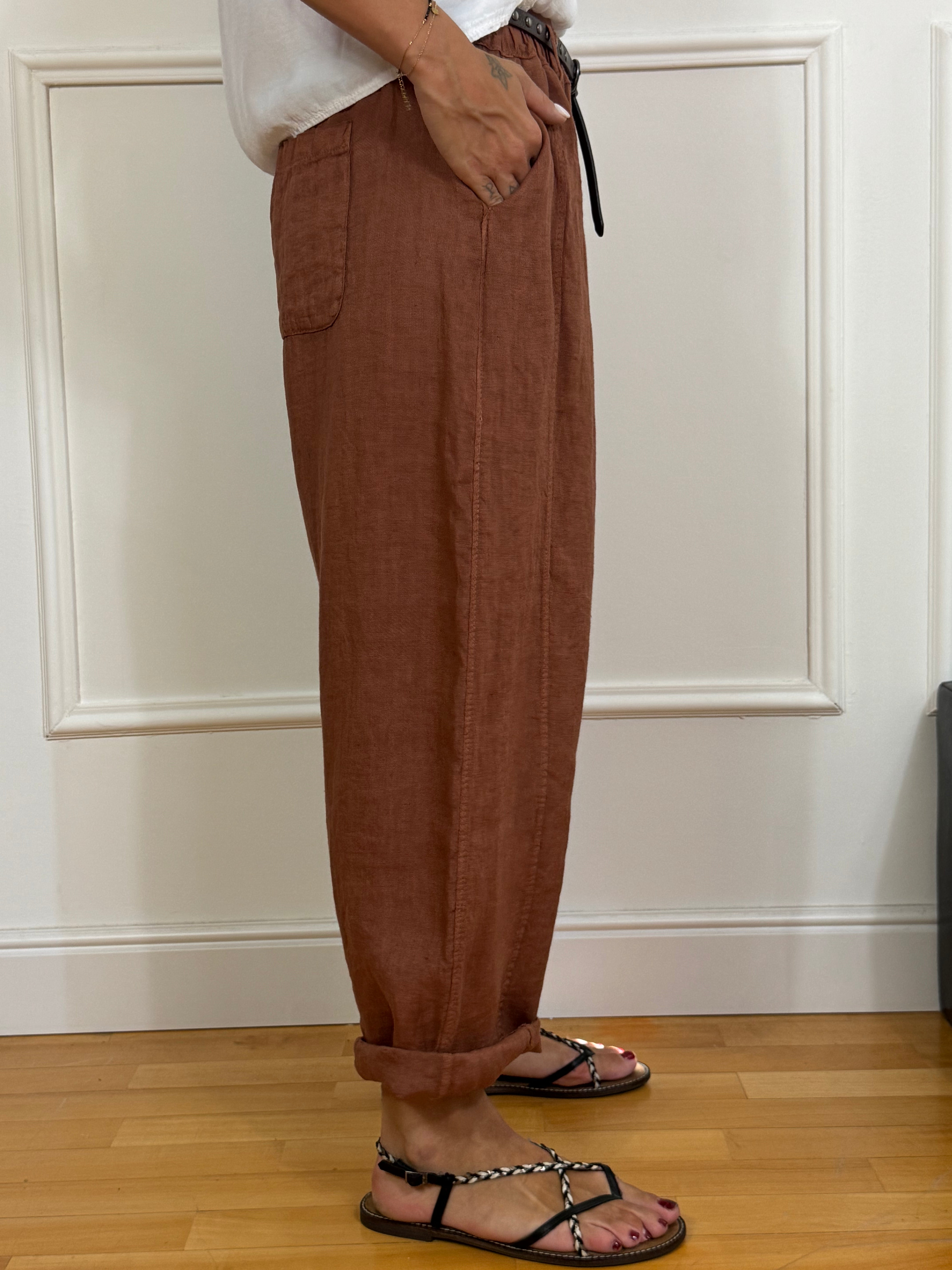 Pantalone ampio carota in lino VICTORIA ILMH
