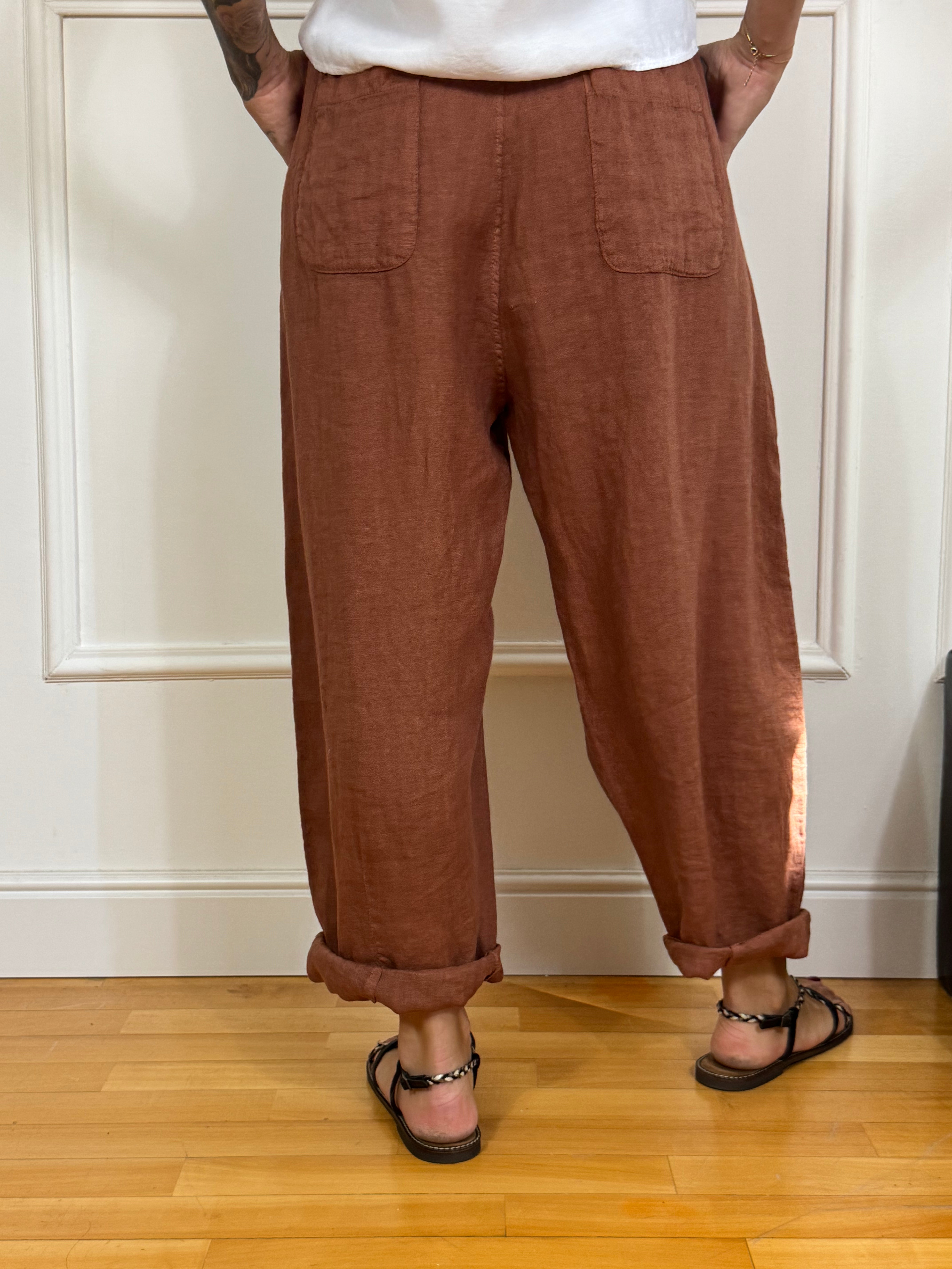 Pantalone ampio carota in lino VICTORIA ILMH