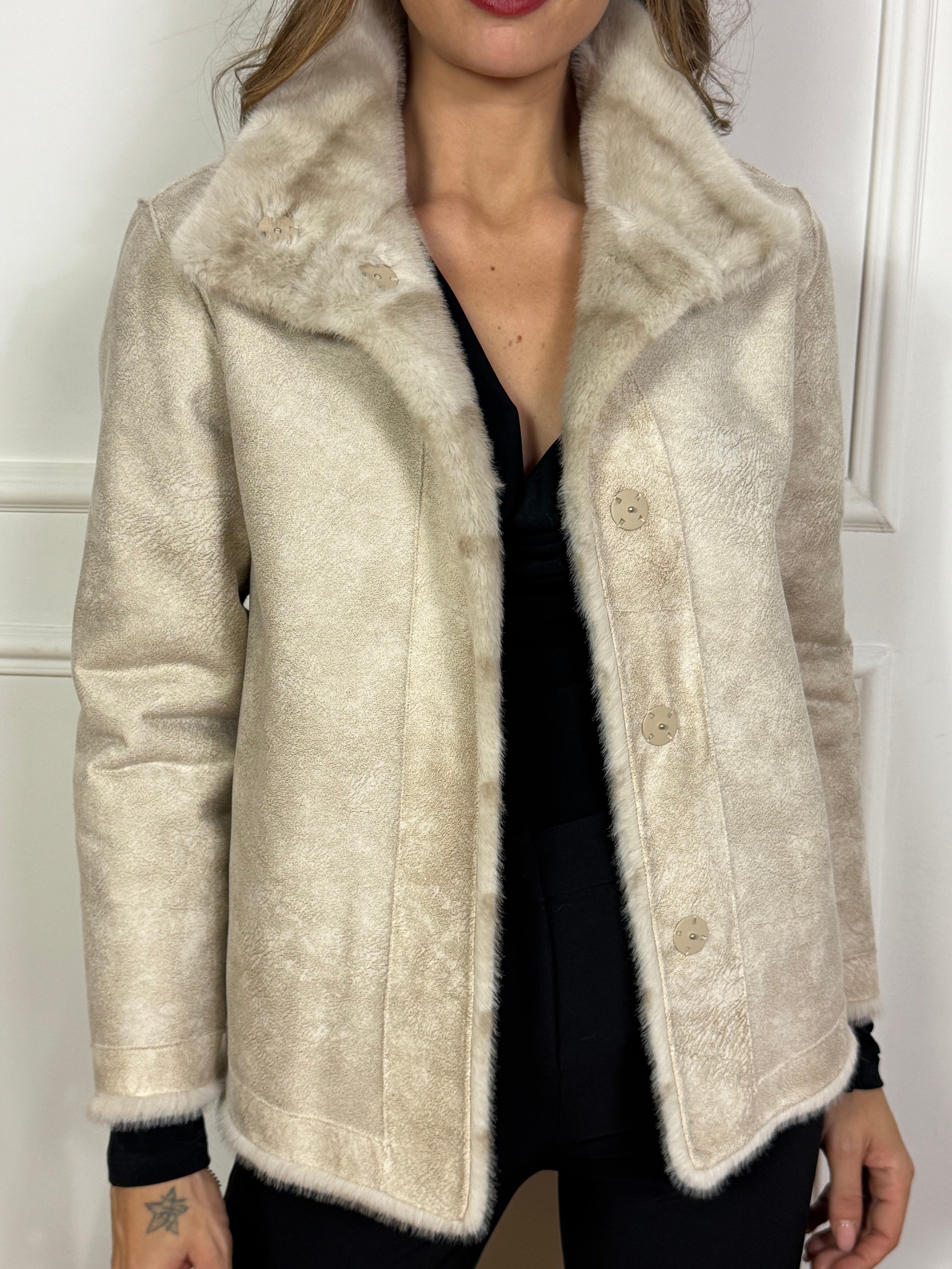 Giacca caban collo alto Ragno REVERSIBILE ECODAINETTO - ECOPELLICCIA STRIATA