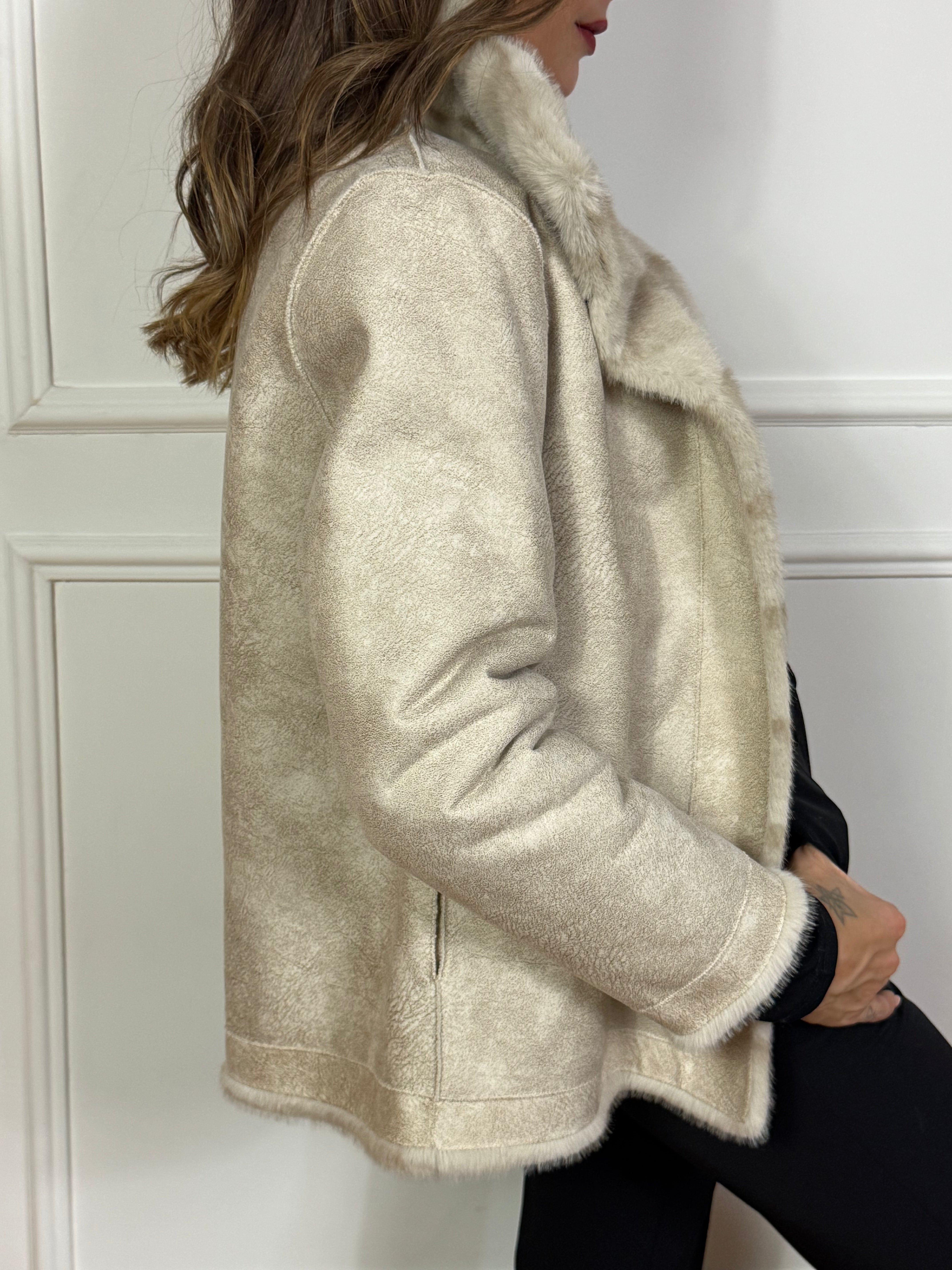 Giacca caban collo alto Ragno REVERSIBILE ECODAINETTO - ECOPELLICCIA STRIATA