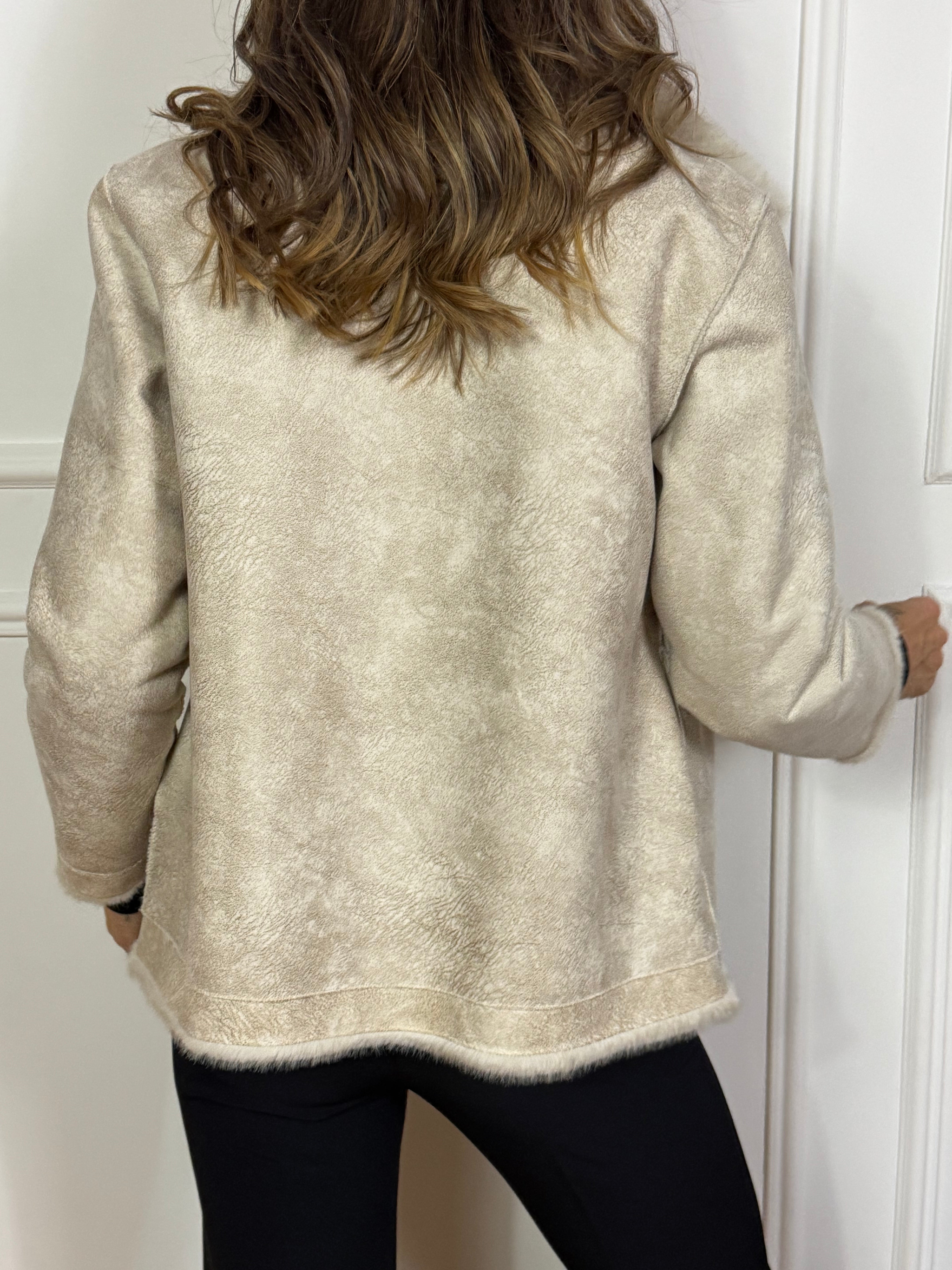 Giacca caban collo alto Ragno REVERSIBILE ECODAINETTO - ECOPELLICCIA STRIATA