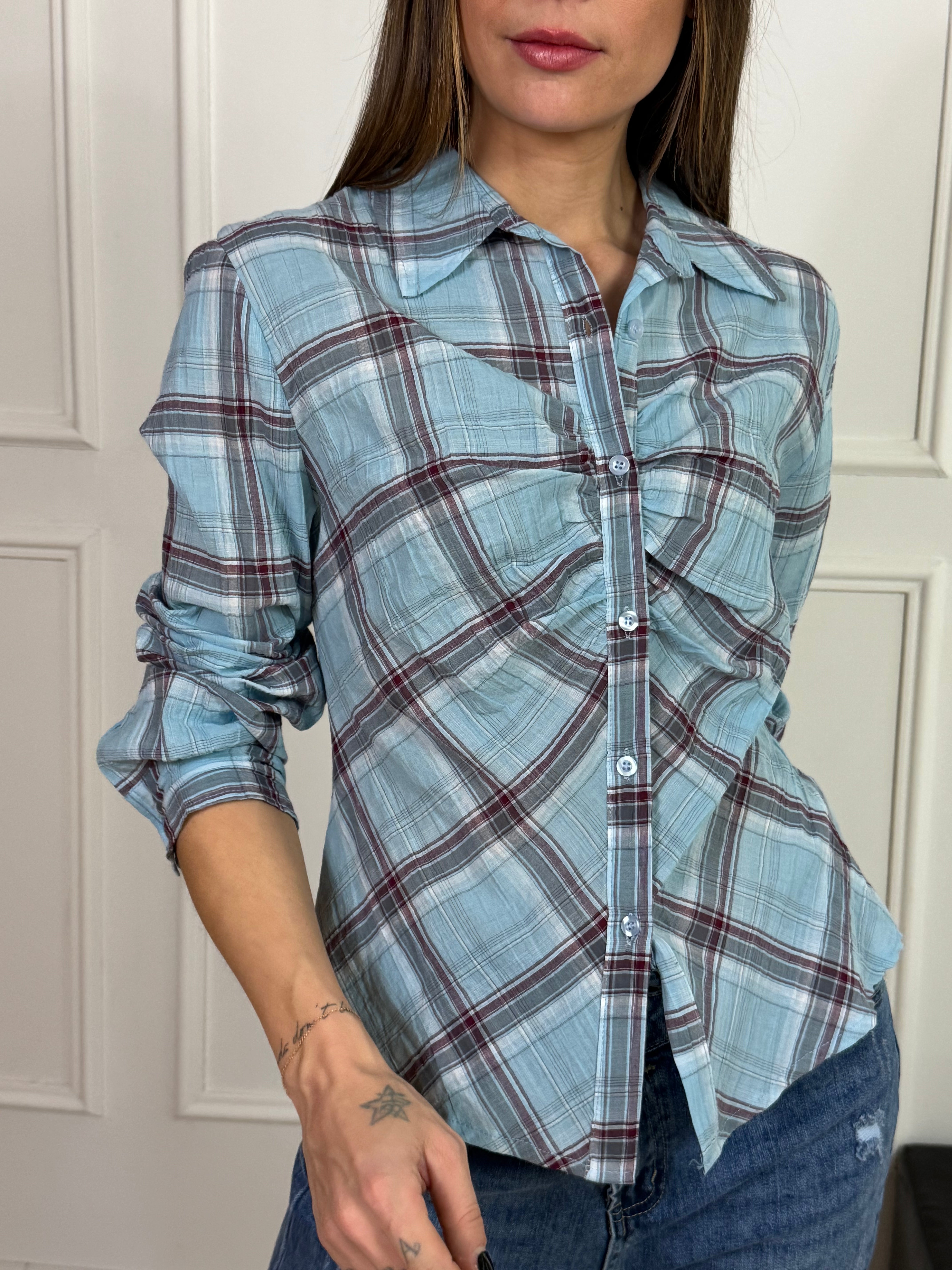 Camicia Victoria ILMH effetto stropicciato scozzese