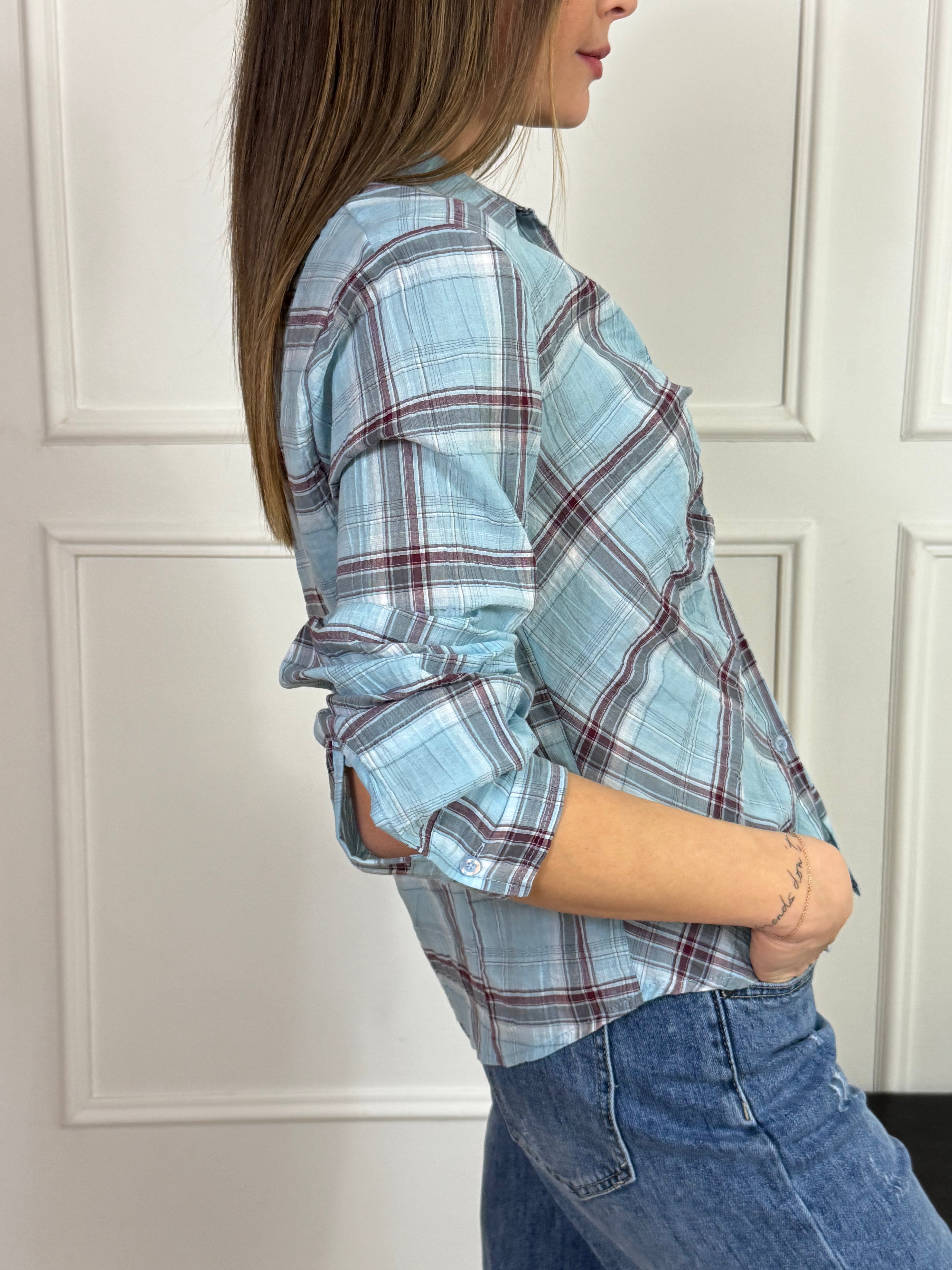 Camicia Victoria ILMH effetto stropicciato scozzese