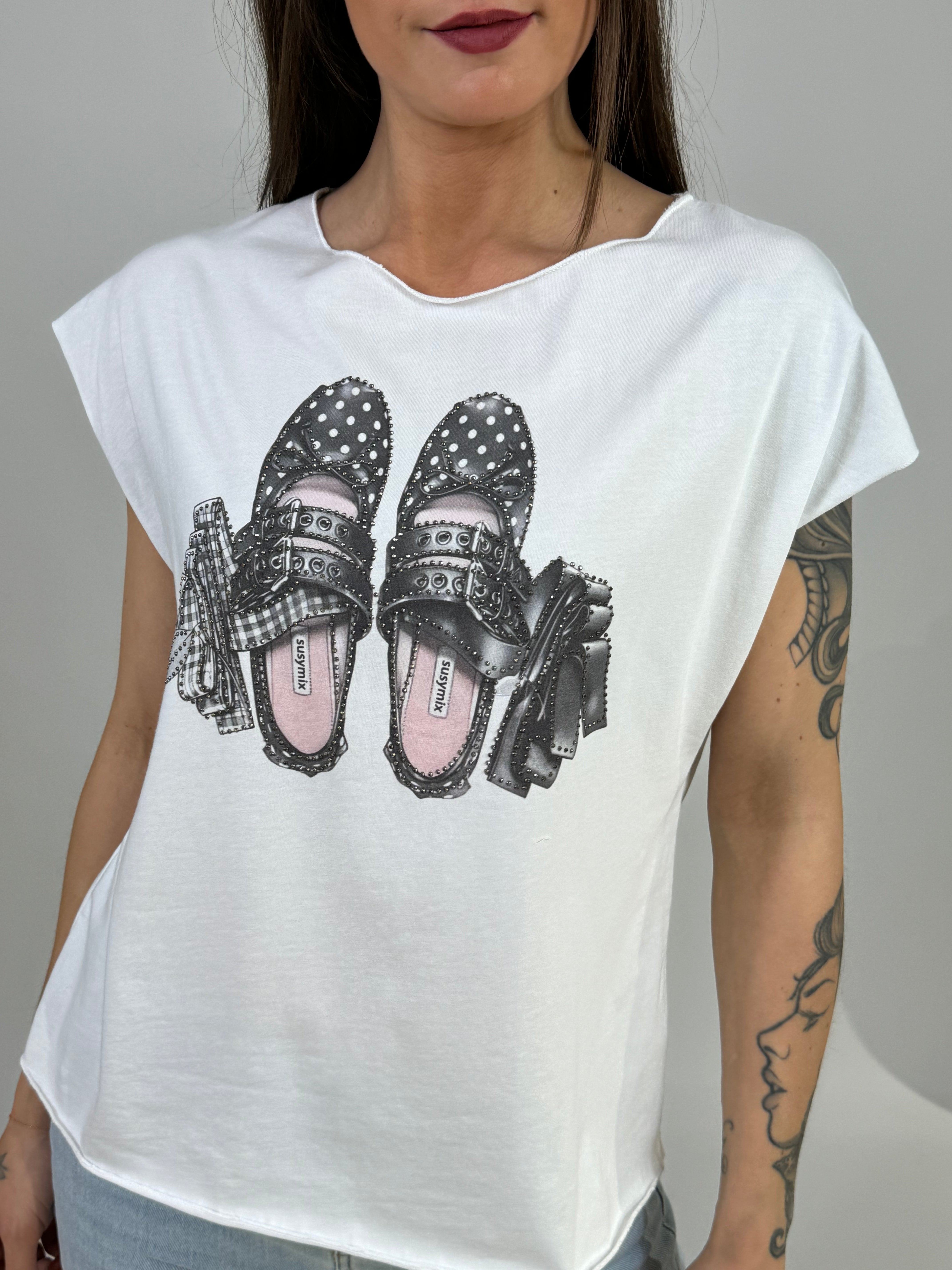 T-shirt con stampa e brillantini Susy Mix BALLERINE A POIS