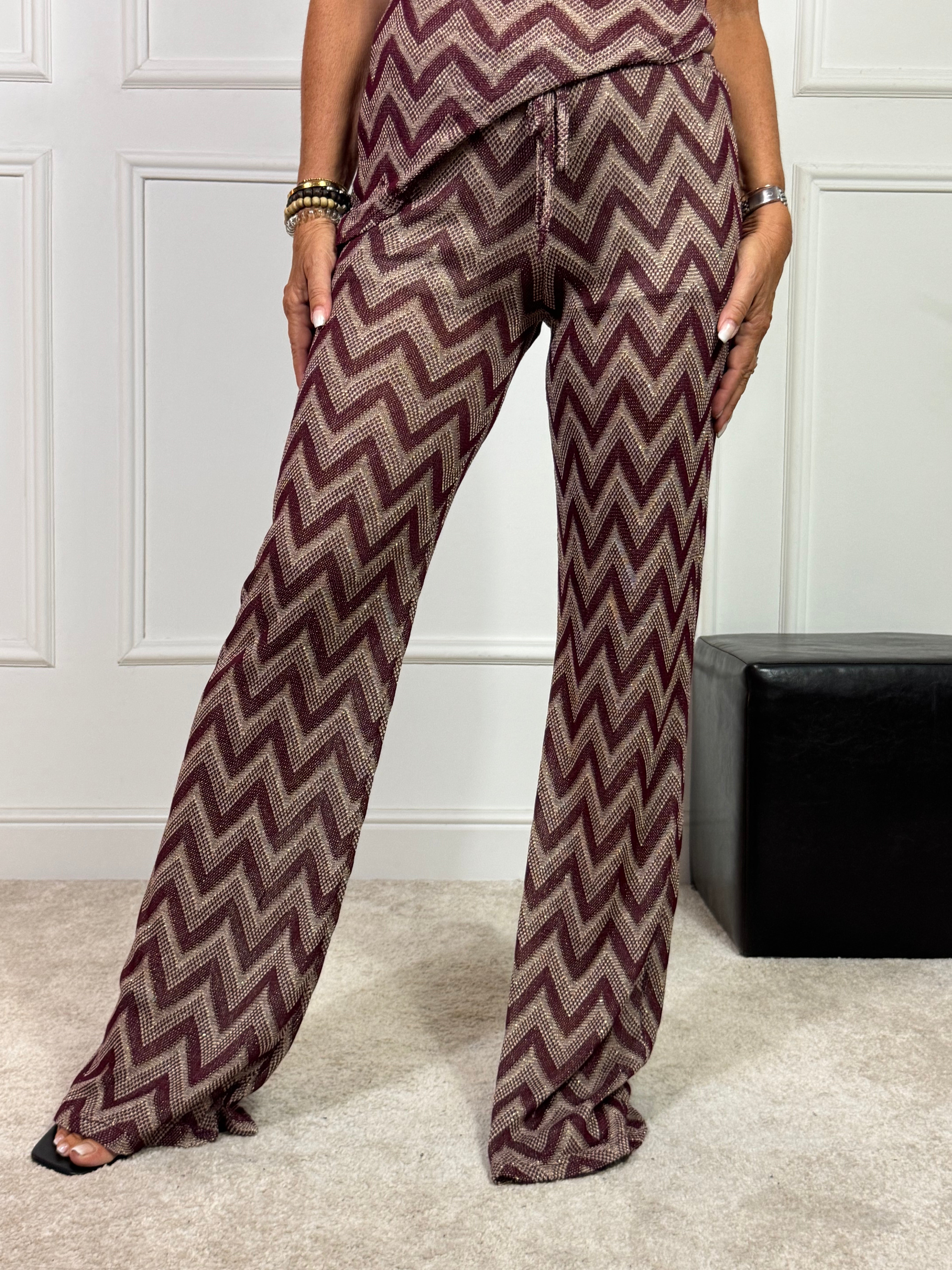 Pantalone zampa Victoria ILMH lurex geometrico