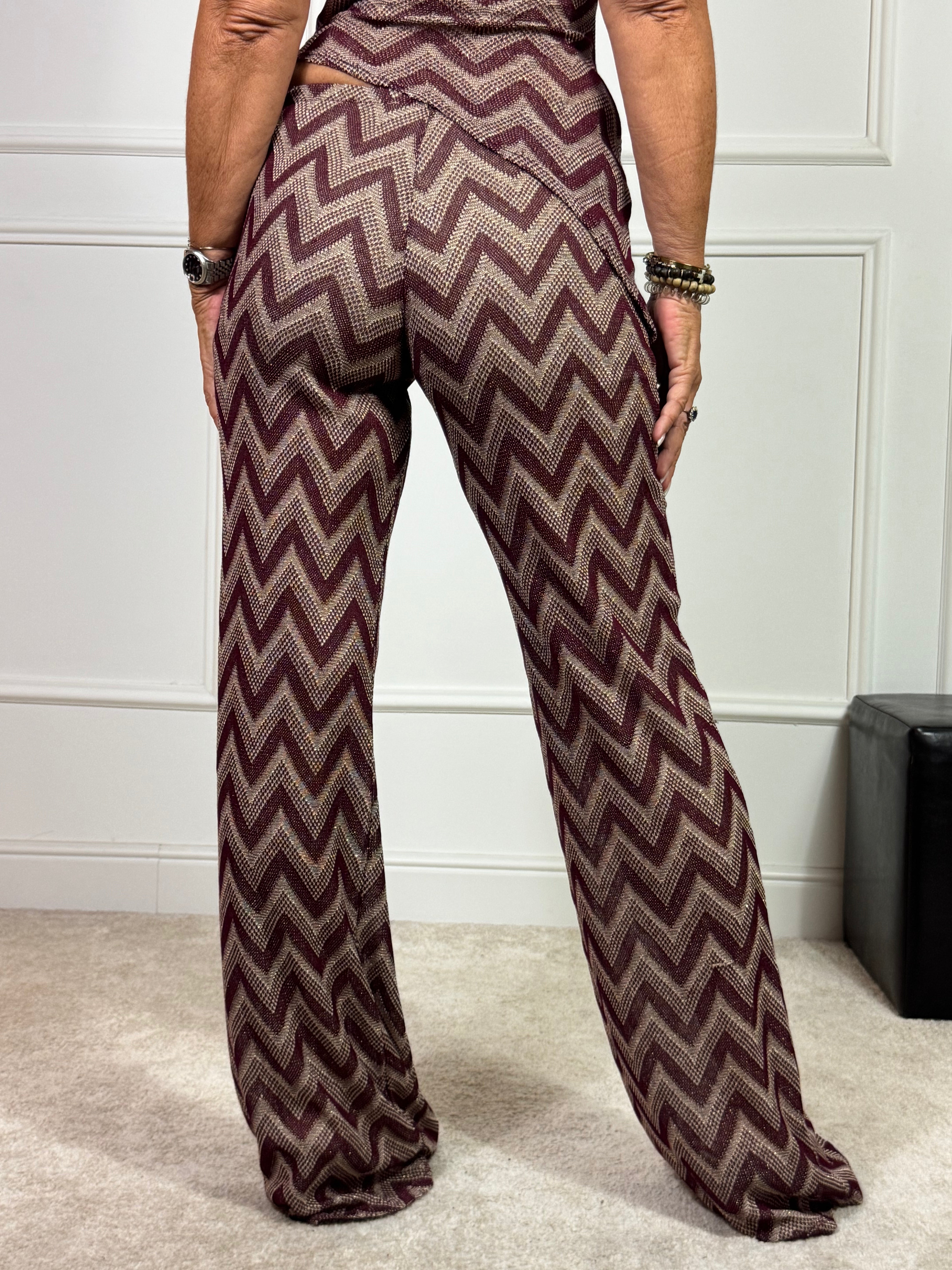 Pantalone zampa Victoria ILMH lurex geometrico