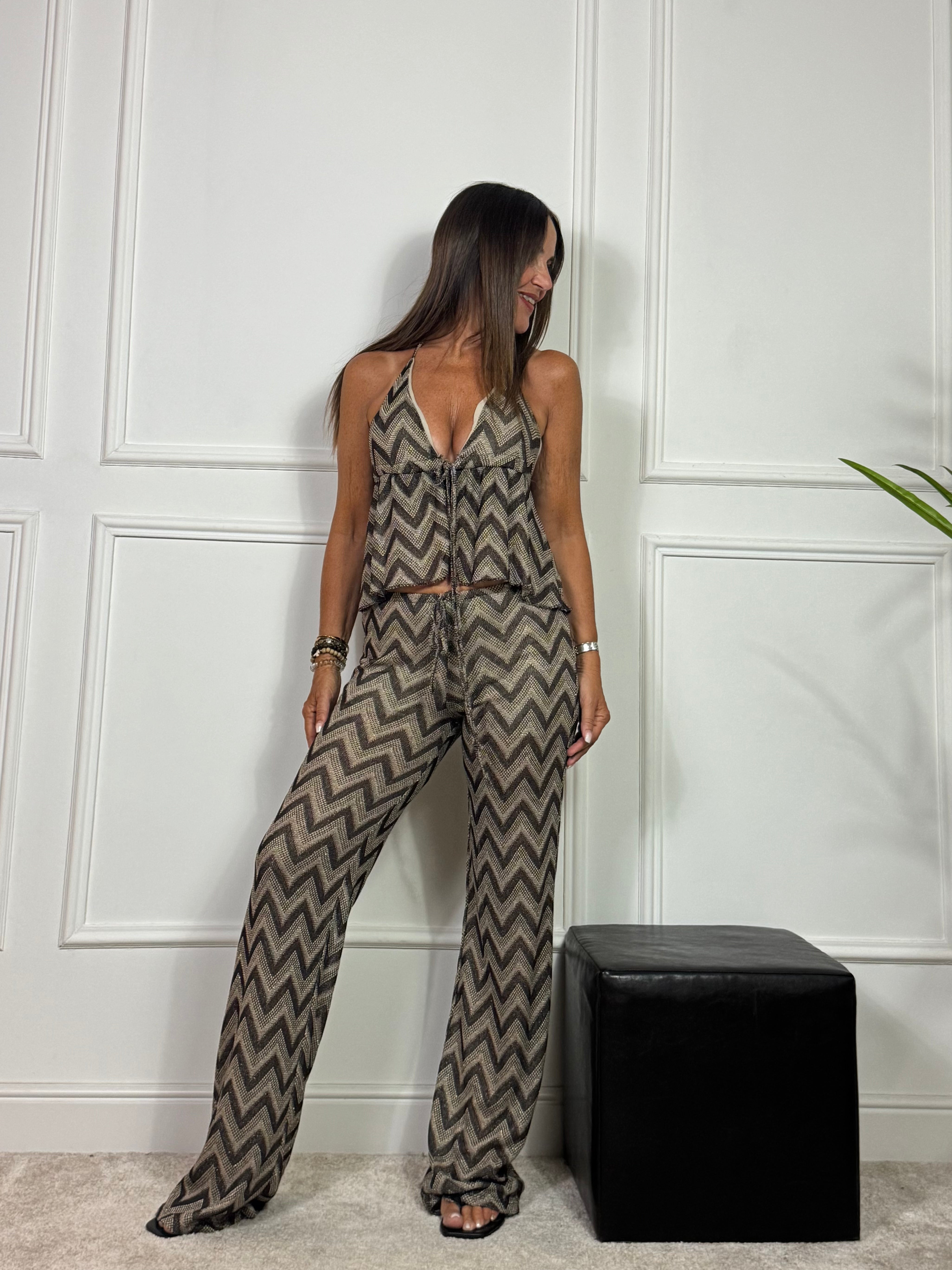 Pantalone zampa Victoria ILMH lurex geometrico